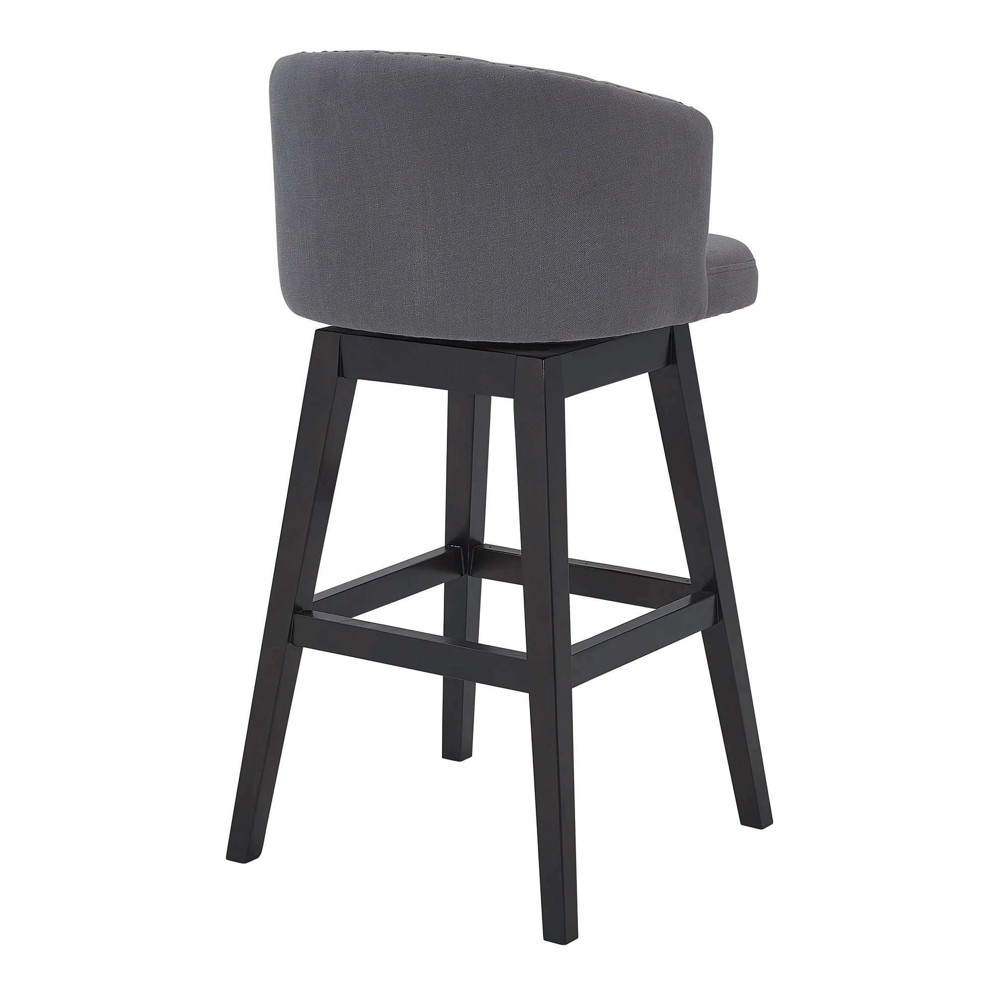 30" Grey Tufted Fabric and Dark Espresso Wood Swivel Bar Stool By Homeroots - Image 4
