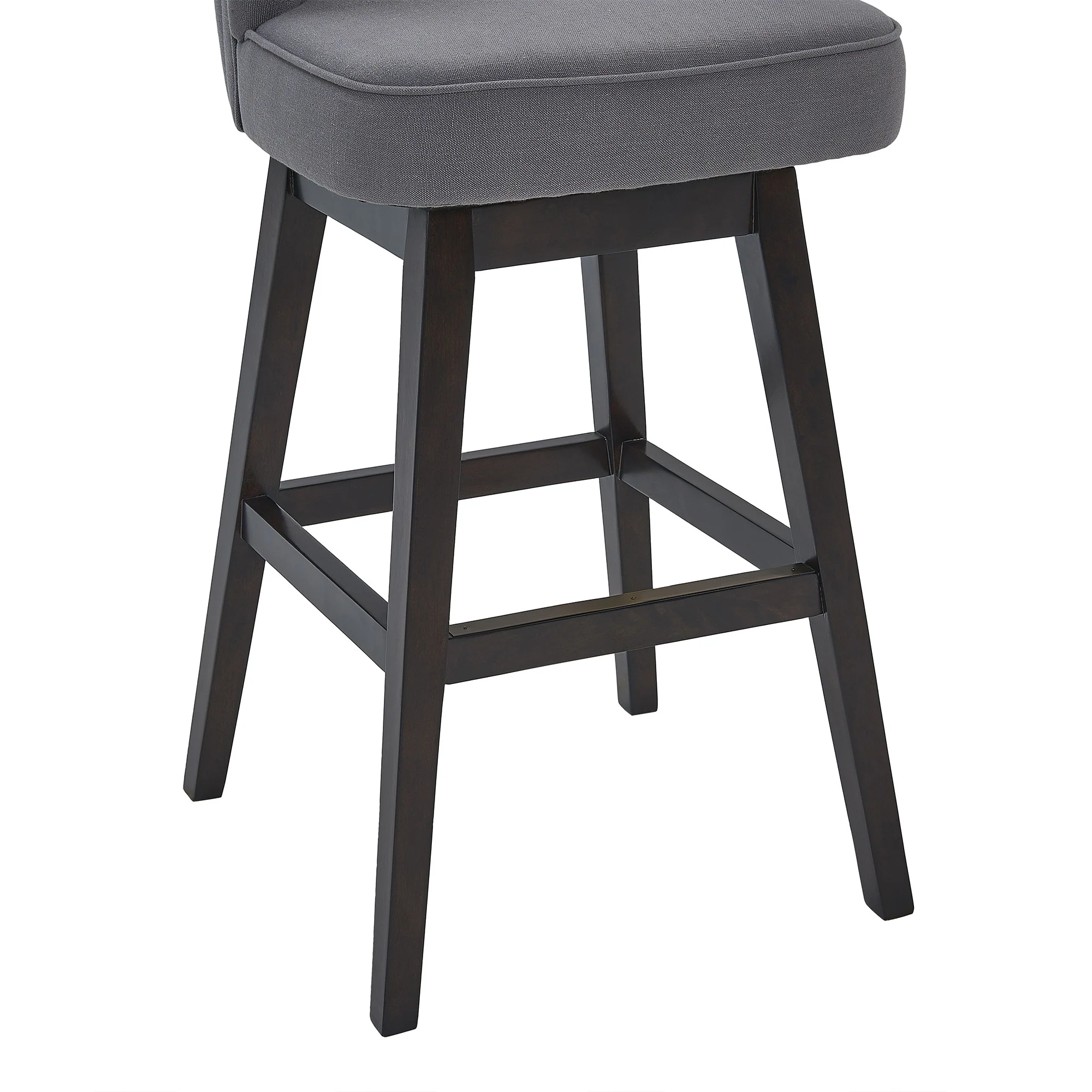 30" Grey Tufted Fabric and Dark Espresso Wood Swivel Bar Stool By Homeroots - Image 7