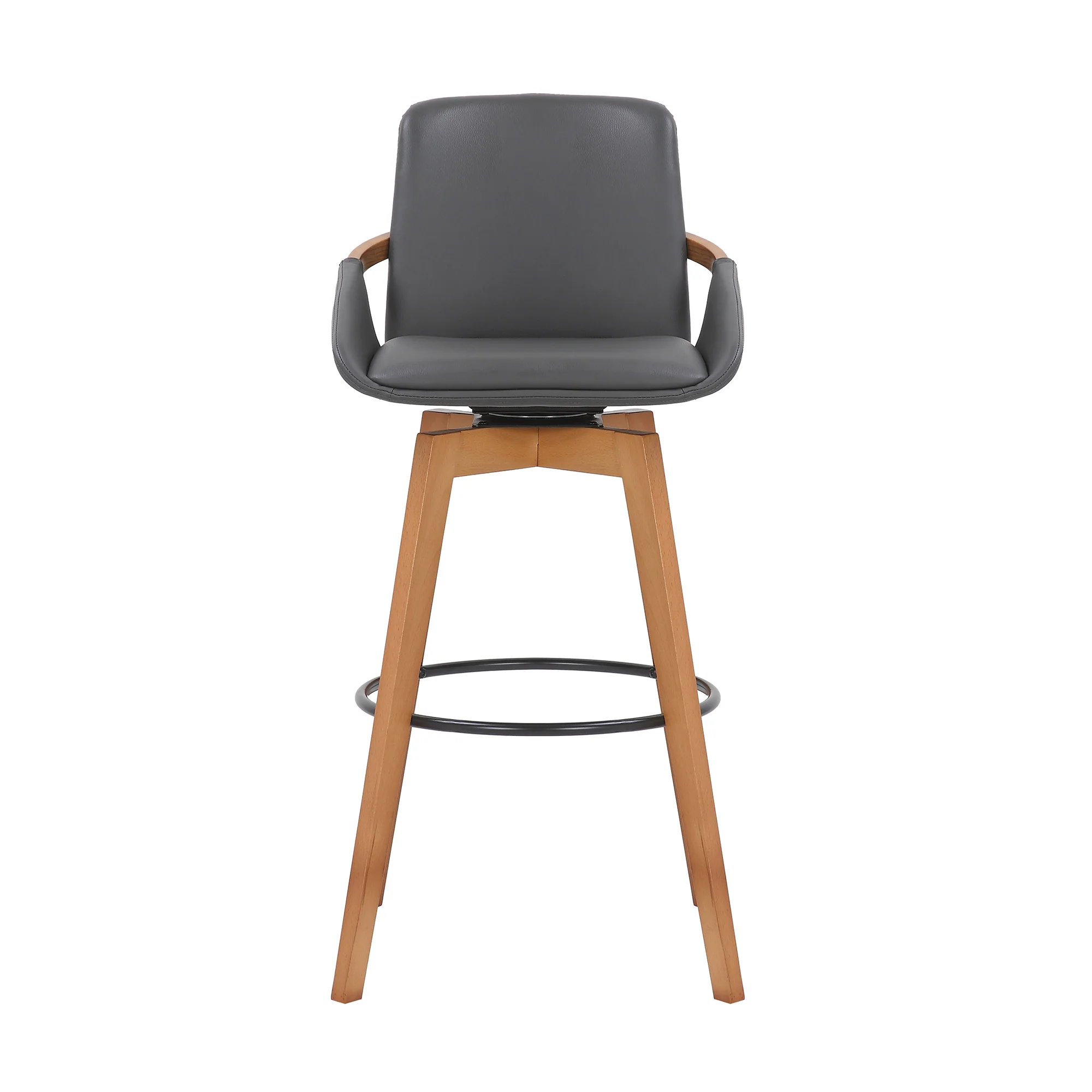 30 Inches Leatherette Swivel Barstool Gray And Brown By Benzara - Image 2