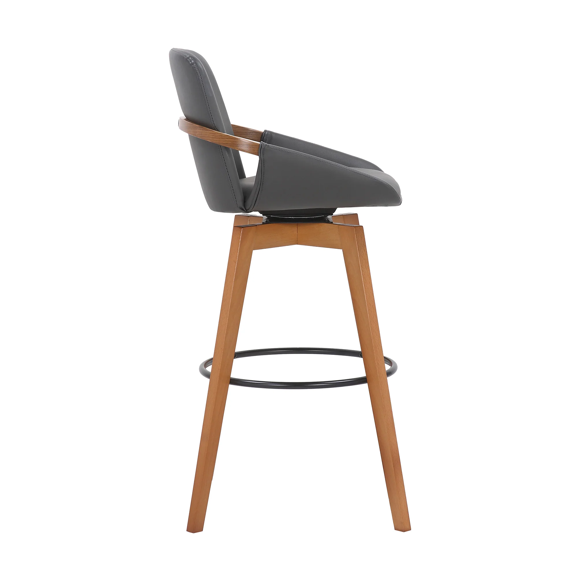 30 Inches Leatherette Swivel Barstool Gray And Brown By Benzara - Image 3