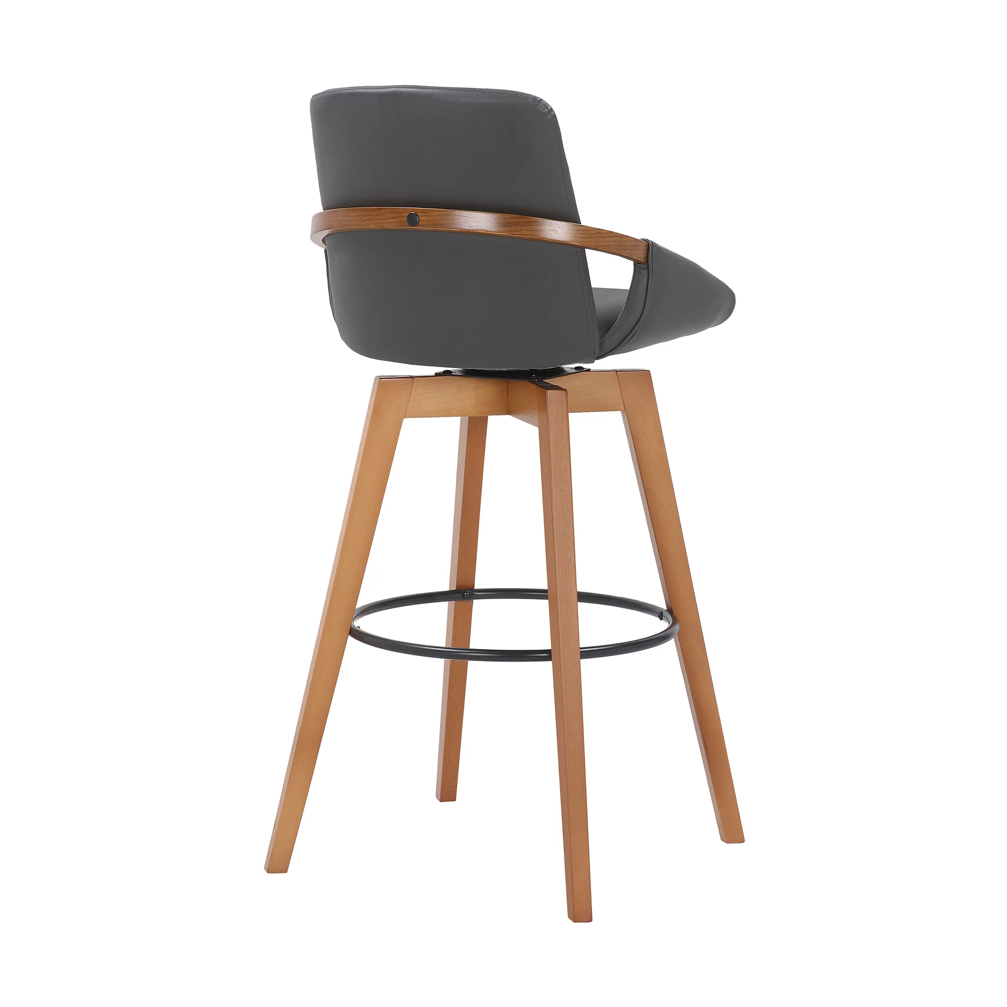 30 Inches Leatherette Swivel Barstool Gray And Brown By Benzara - Image 4