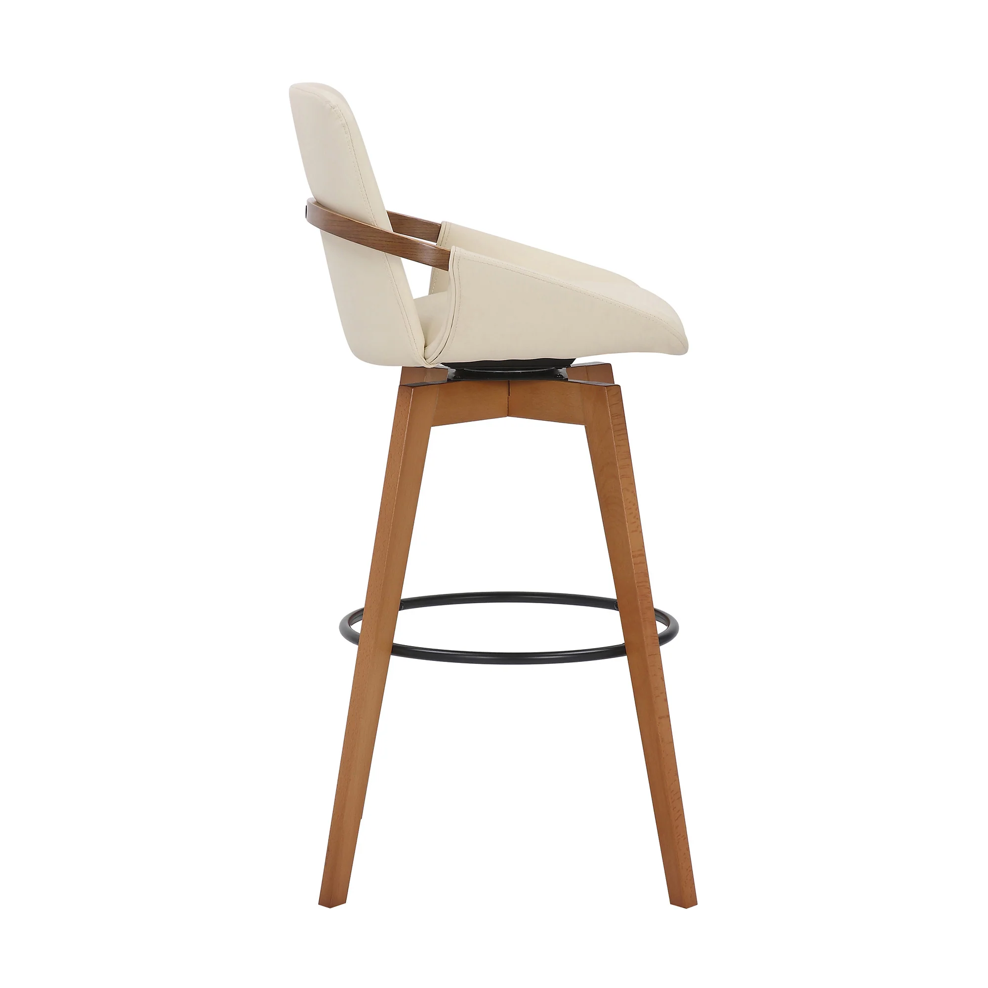 30" Luxurious Cream Faux Leather and Walnut Swivel Bar Stool By Homeroots - Image 4