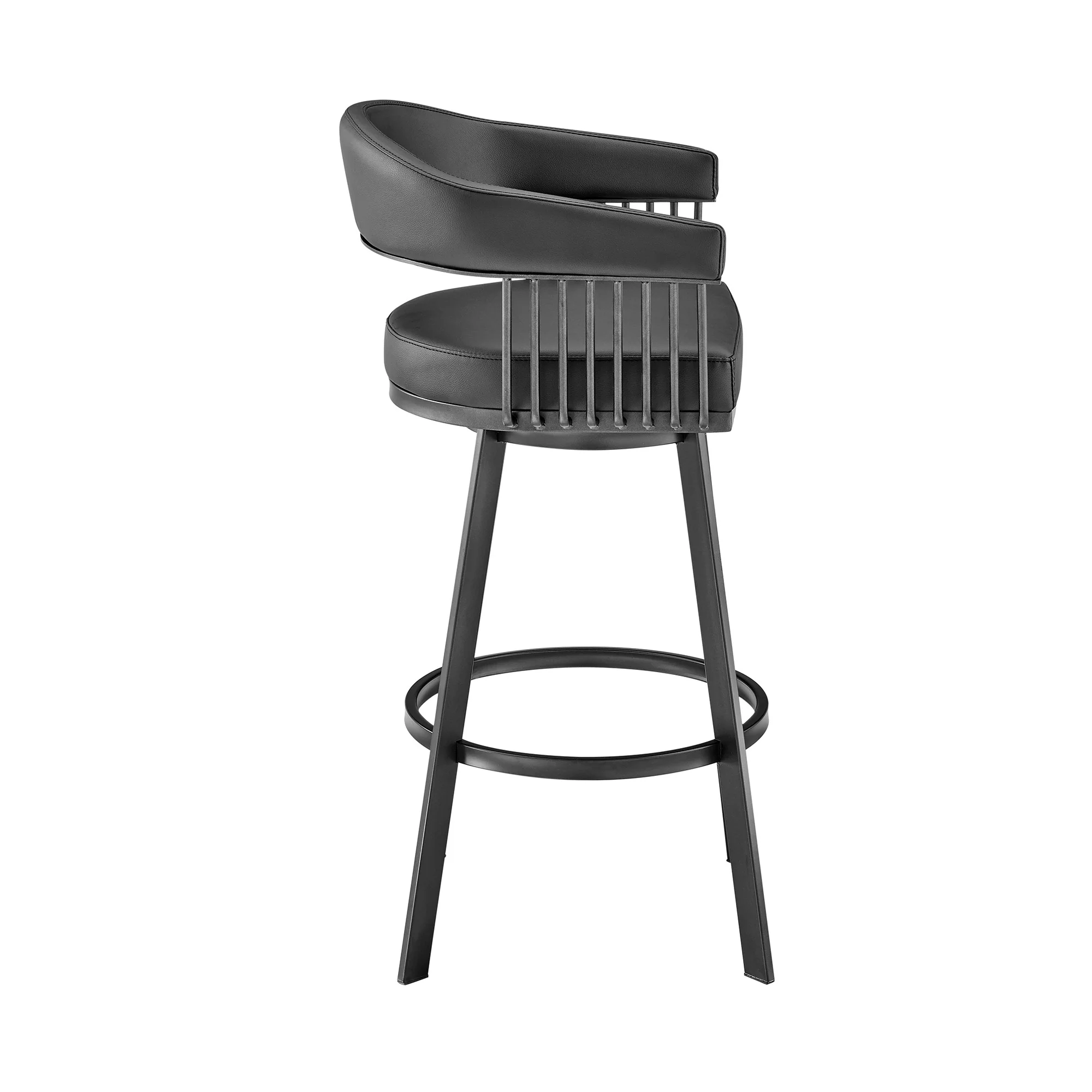 30" Mod Black Faux Leather Black Finish Swivel Bar Stool By Homeroots - Image 4