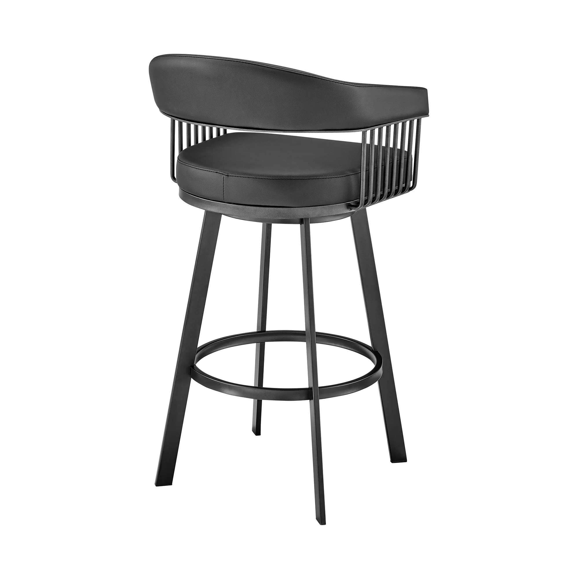 30" Mod Black Faux Leather Black Finish Swivel Bar Stool By Homeroots - Image 5