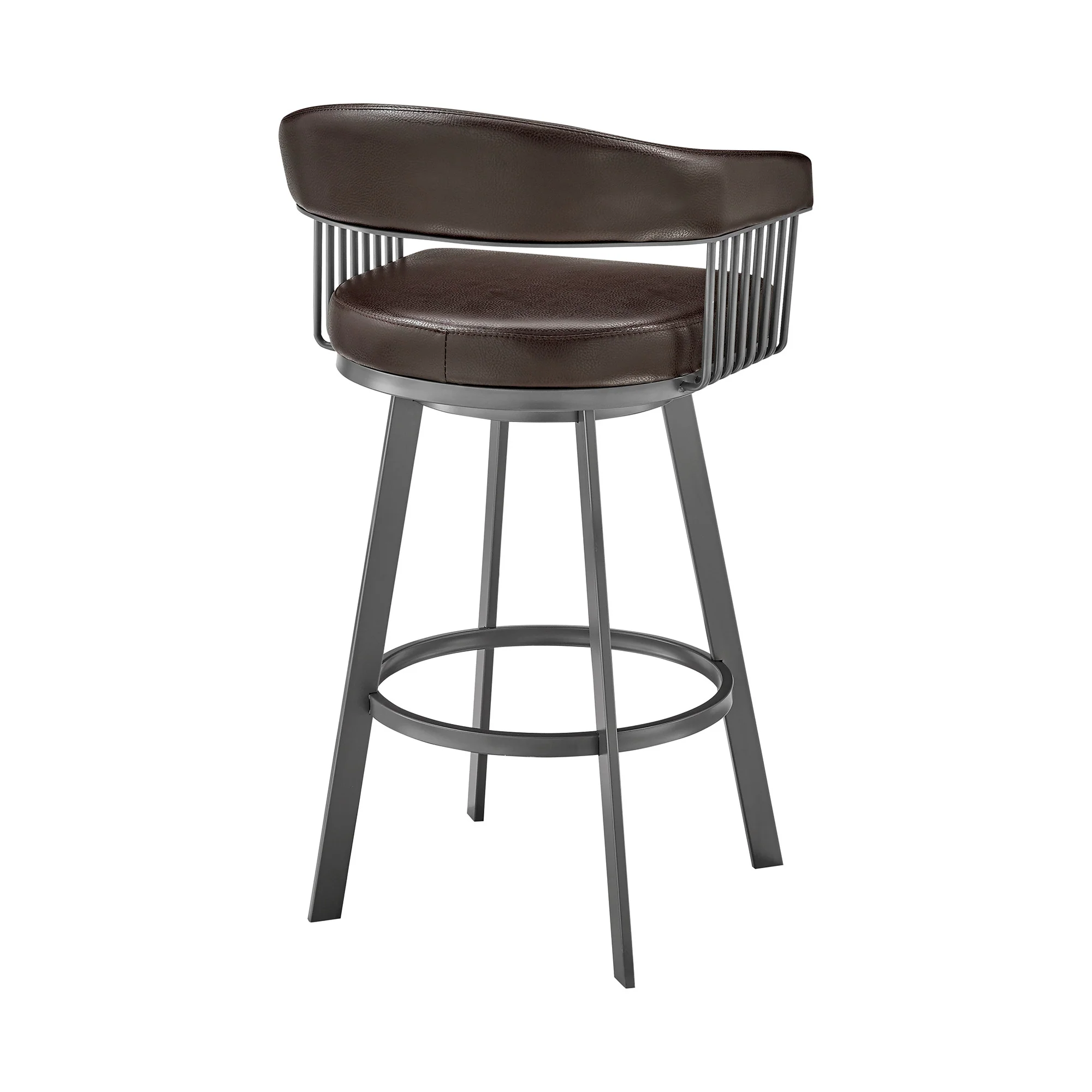 30" Mod Chocolate Faux Leather Java Brown Finish Swivel Bar Stool By Homeroots - Image 5