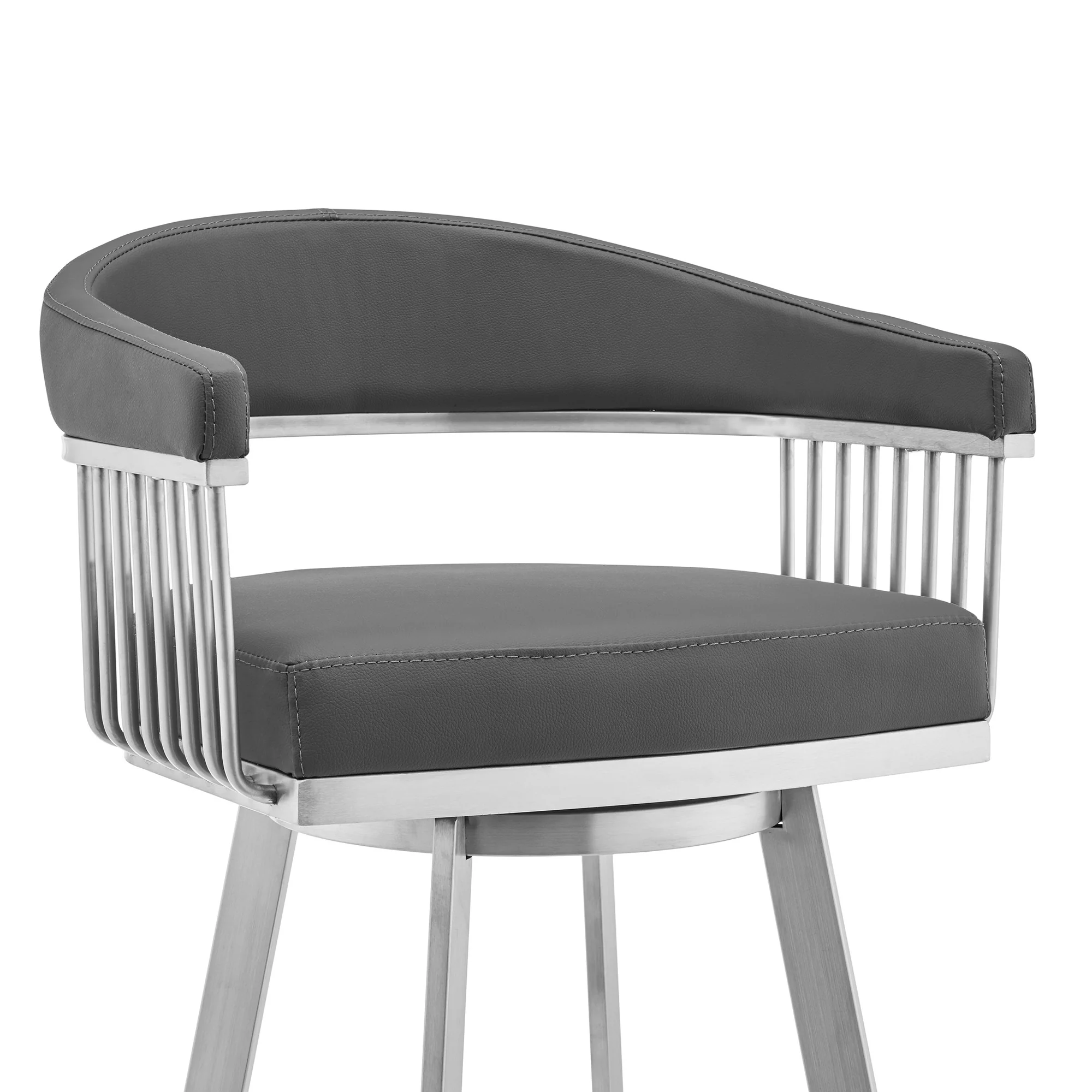 30" Mod Grey Faux Leather Brushed Silver Finish Swivel Bar Stool By Homeroots - Image 5