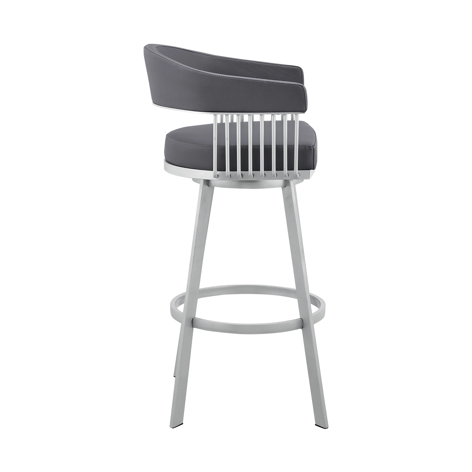 30" Mod Slate Grey Faux Leather Silver Finish Swivel Bar Stool By Homeroots - Image 3