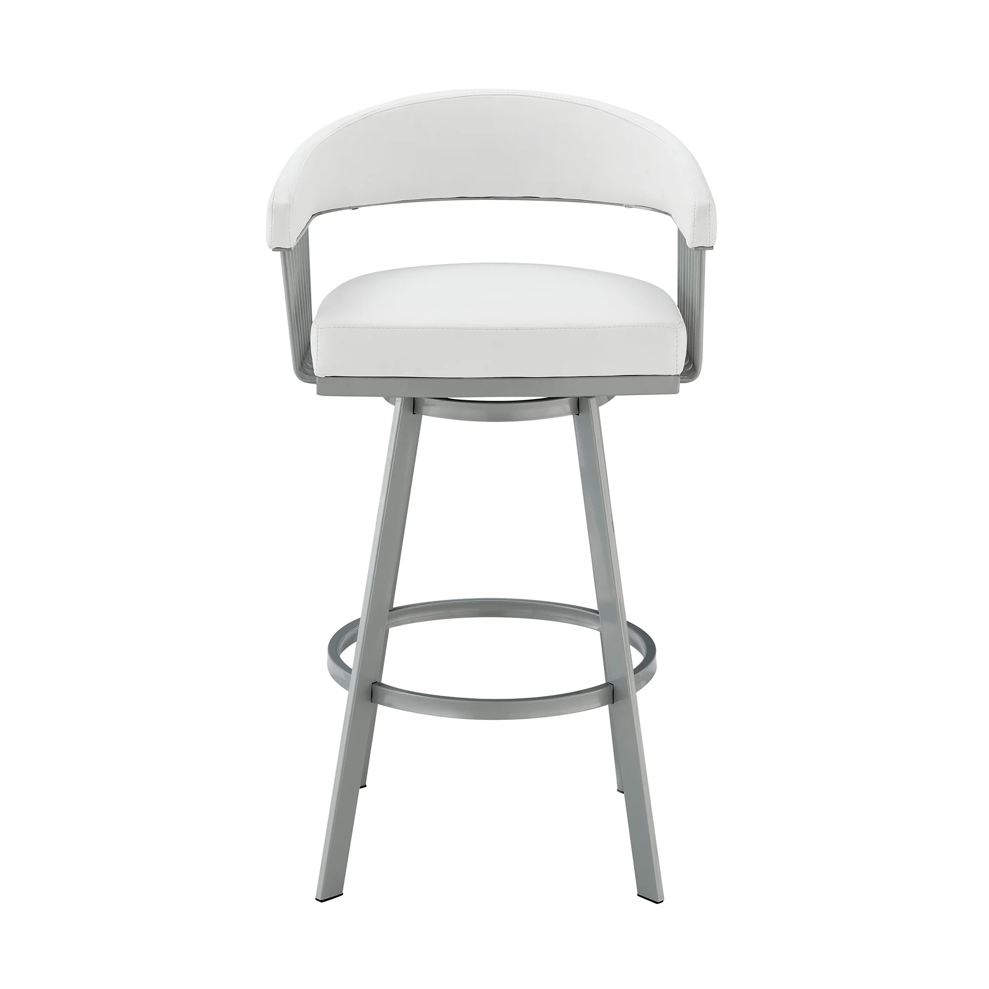 30" Mod White Faux Leather Silver Finish Swivel Bar Stool By Homeroots - Image 3