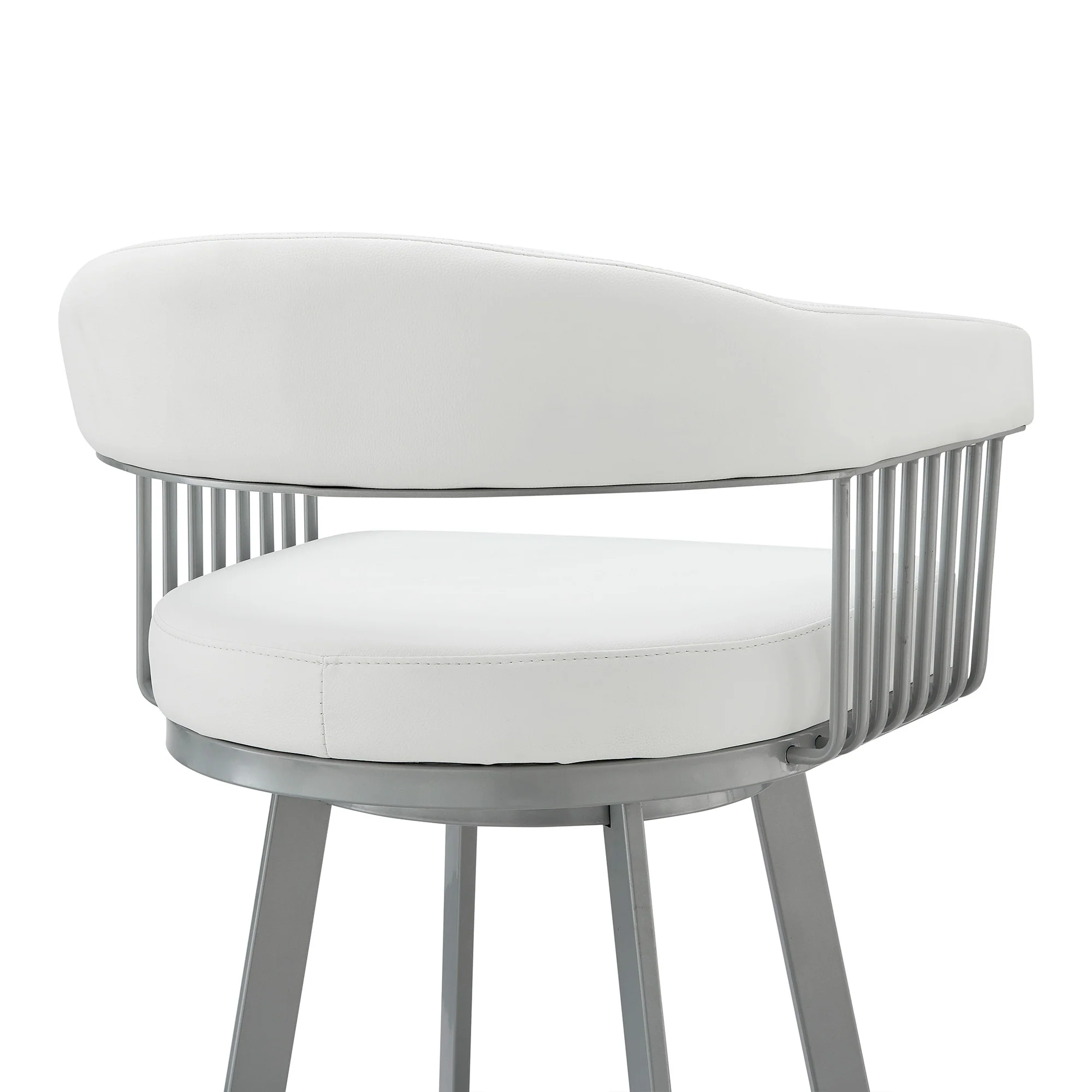 30" Mod White Faux Leather Silver Finish Swivel Bar Stool By Homeroots - Image 8