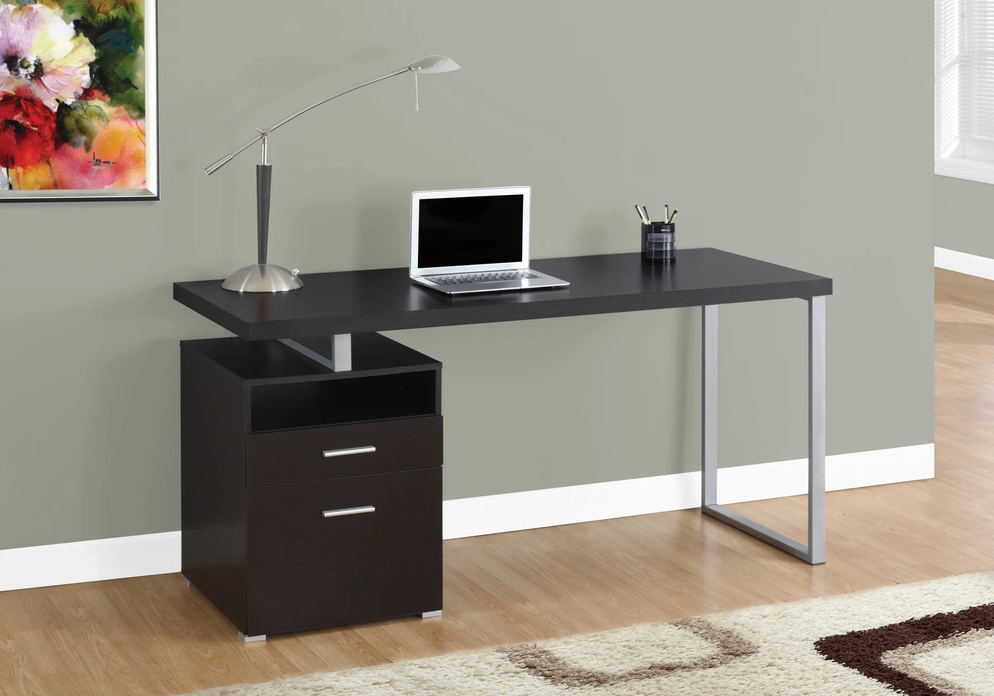 30" Particle Board and Grey Metal Computer Desk By Homeroots