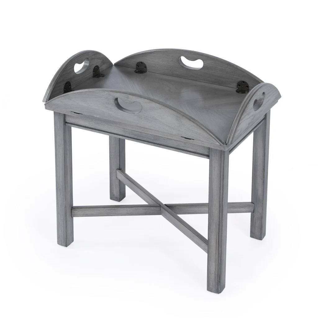 30" Powder Gray Oval Distressed Adjustable Shape Coffee Table By Homeroots
