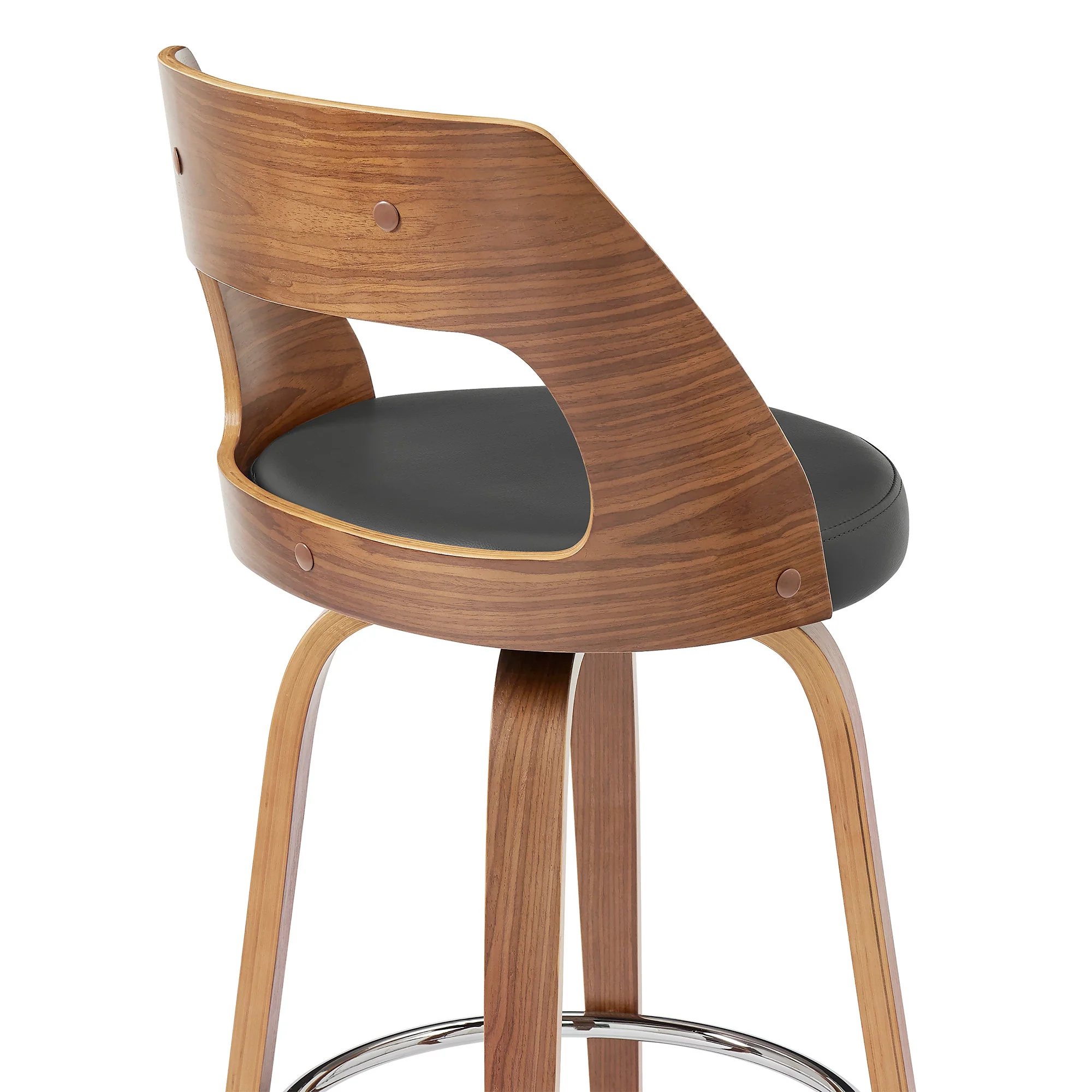 30" Retro Mod Grey Faux Leather and Walnut Swivel Counter Stool By Homeroots - Image 8