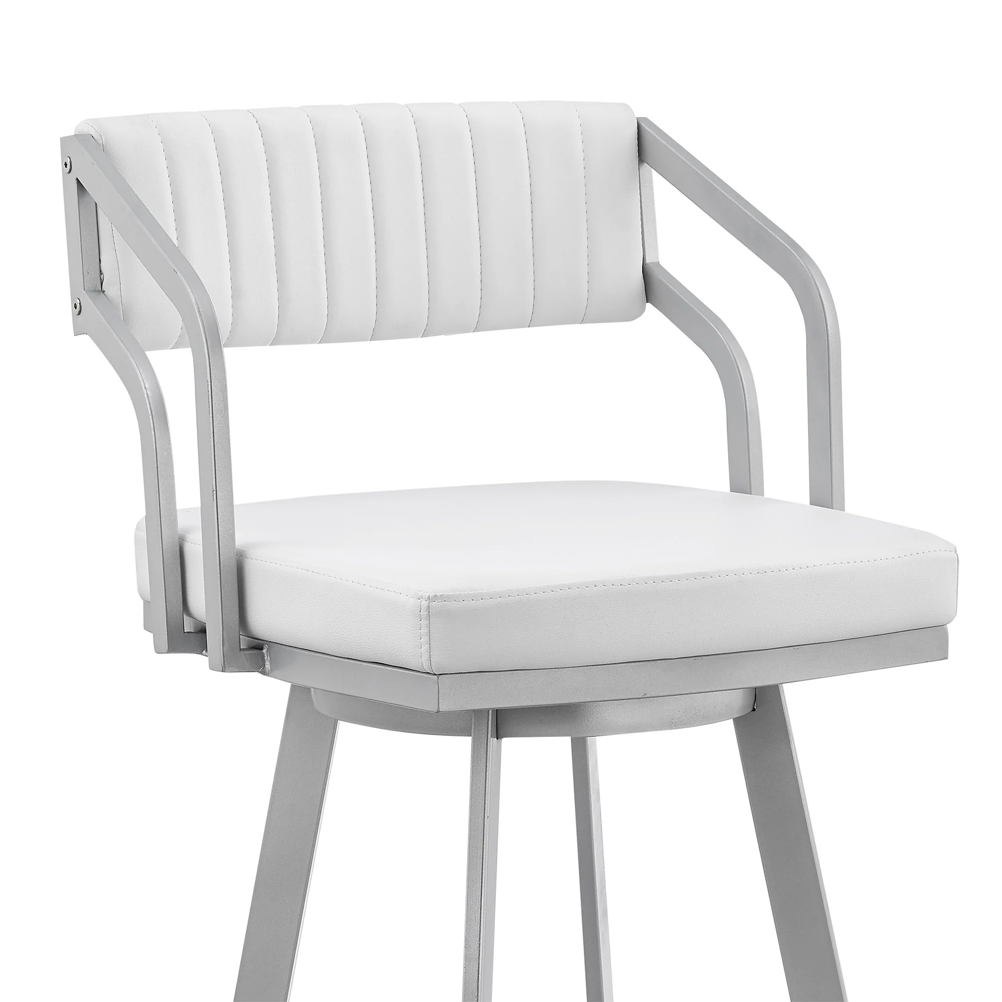 30" Timeless White Faux Leather Silver Finish Swivel Bar Stool By Homeroots - Image 5