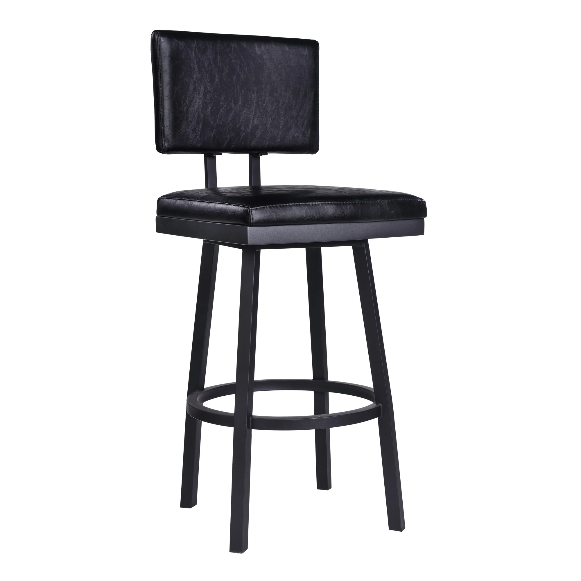 30" Vintage Black on Black Faux Leather Rectangular Swivel Armless Bar Stool By Homeroots - Image 2
