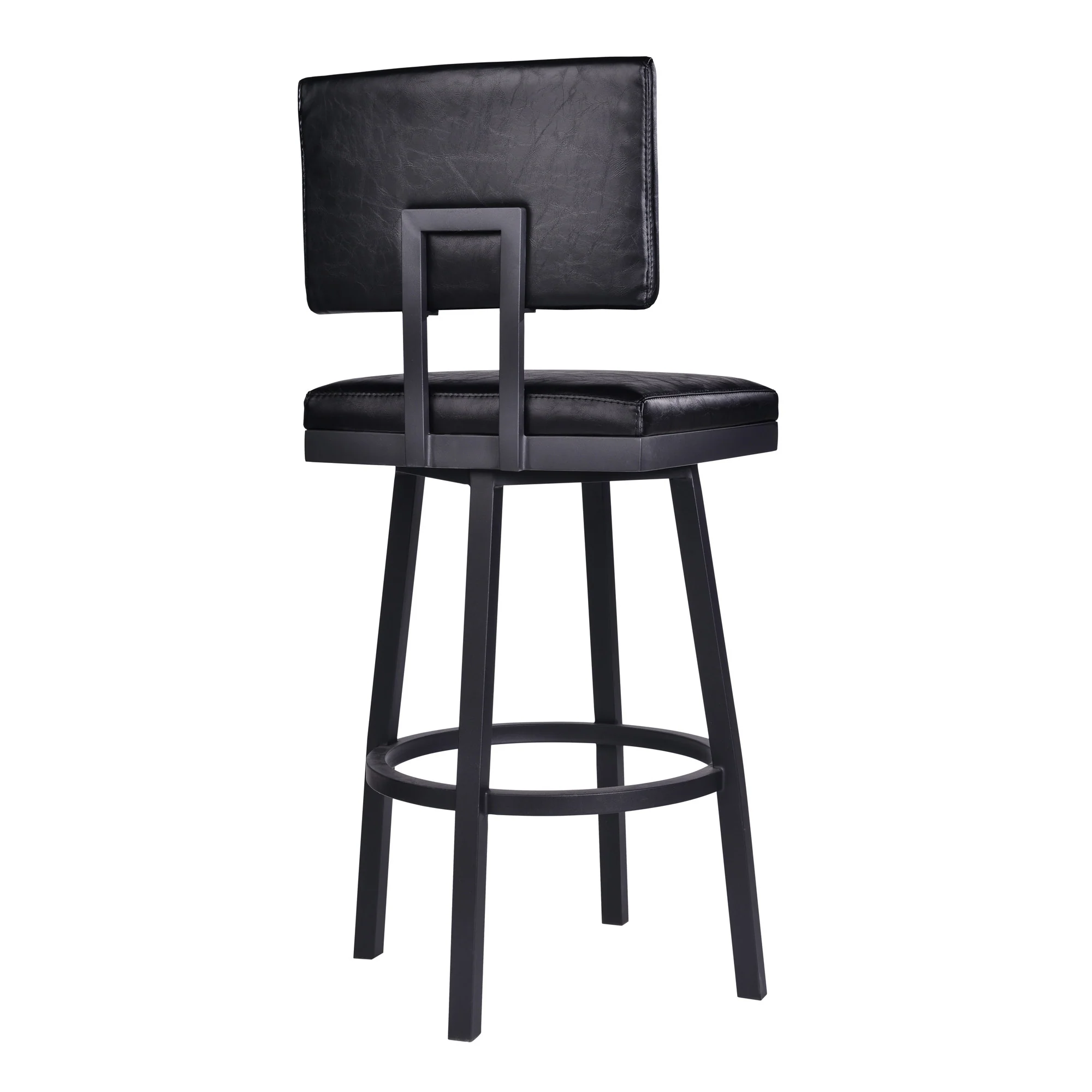 30" Vintage Black on Black Faux Leather Rectangular Swivel Armless Bar Stool By Homeroots - Image 4
