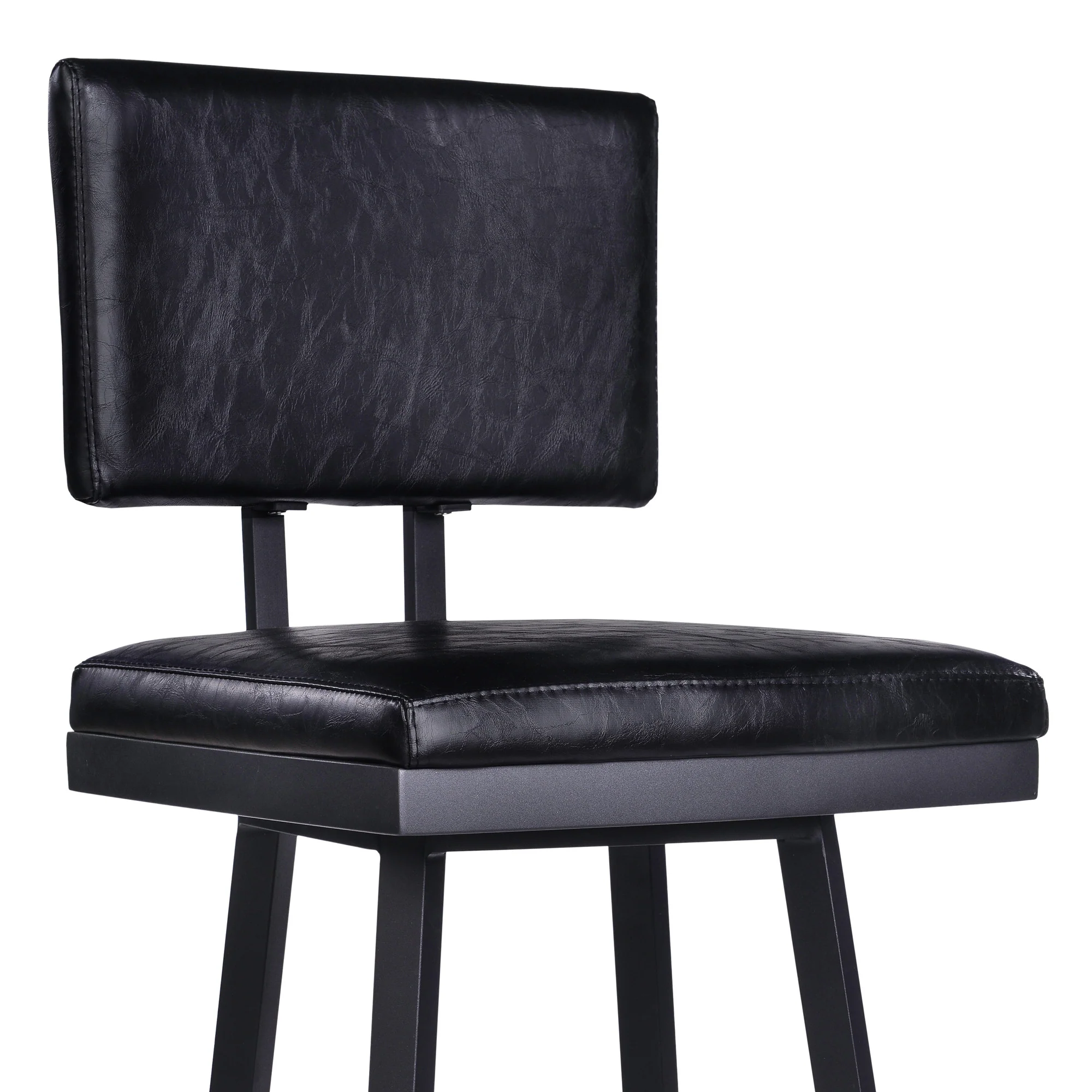 30" Vintage Black on Black Faux Leather Rectangular Swivel Armless Bar Stool By Homeroots - Image 5