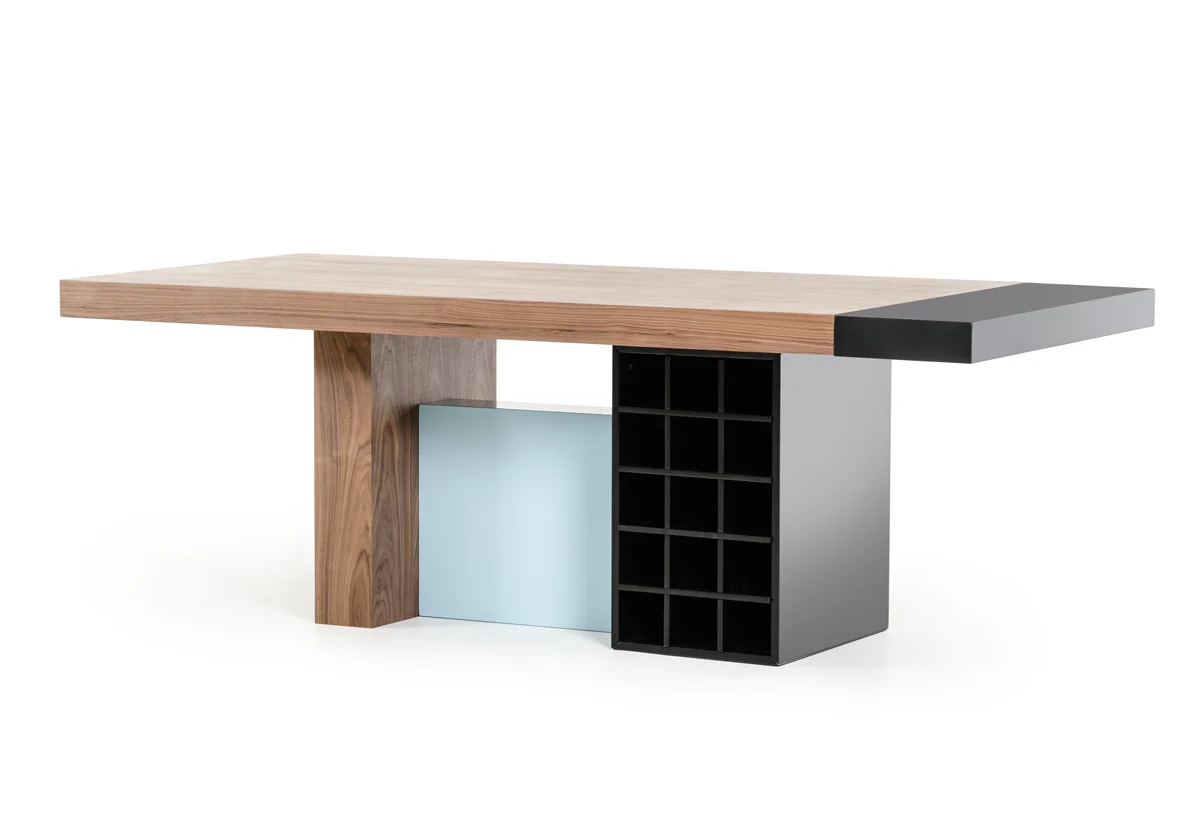 30" Walnut And Teal Wood Veneer And Mdf Dining Table By Homeroots