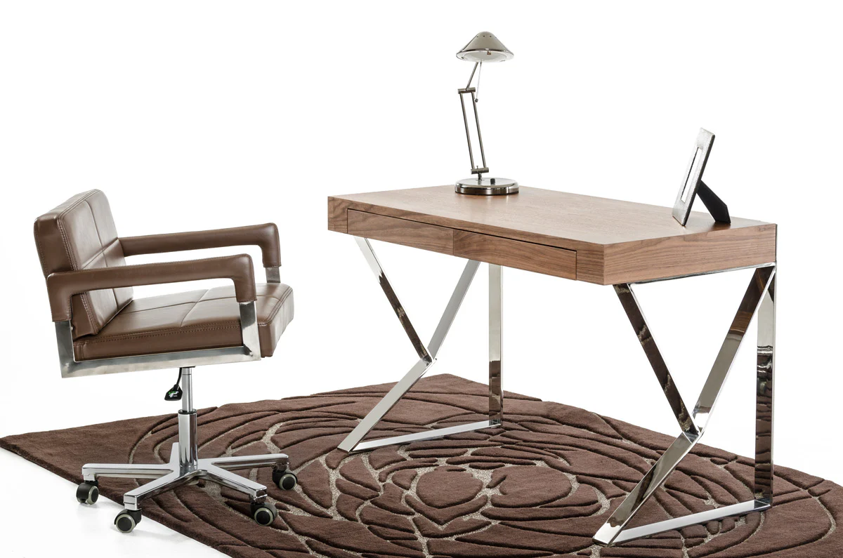 30 Walnut Veneer and Steel Office Desk By Homeroots