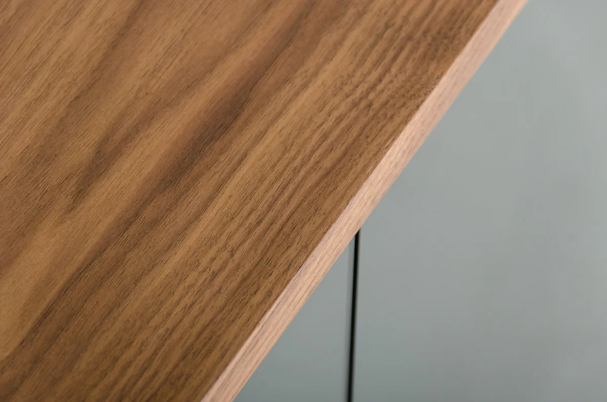 30' Walnut Veneer Glass And Metal Buffet By Homeroots - Image 3