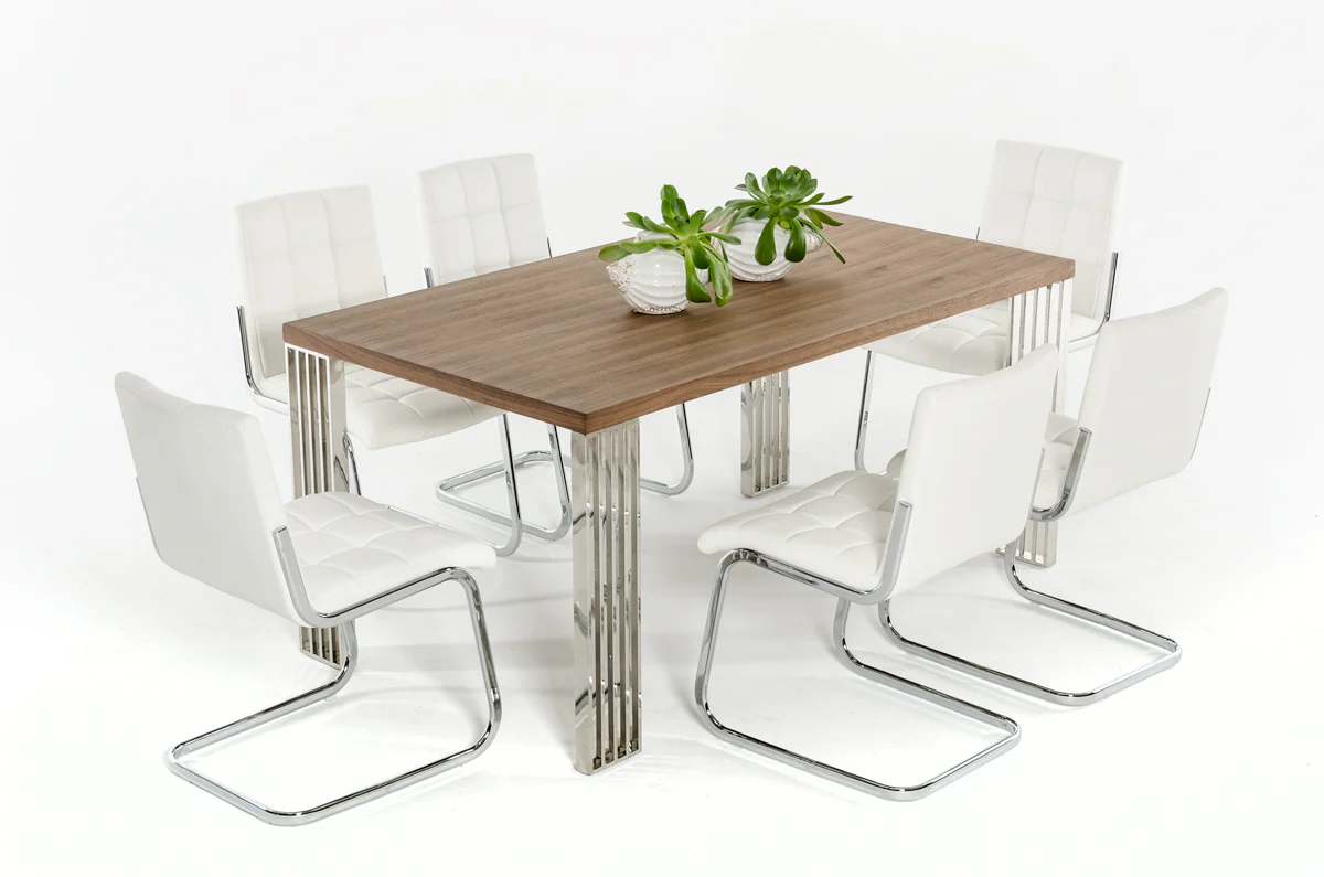 30' Walnut Veneer Mdf And Steel Dining Table By Homeroots