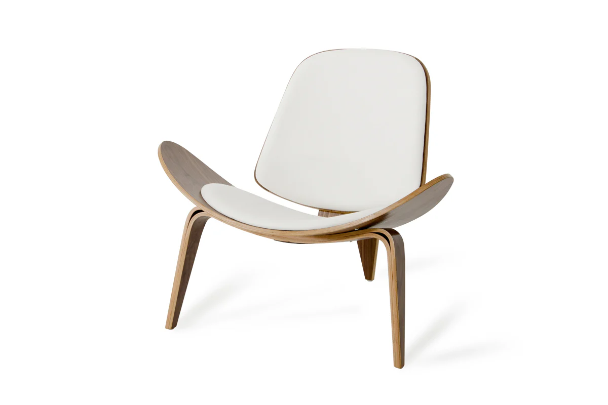 30' Walnut Wood and White Leather Accent Chair By Homeroots