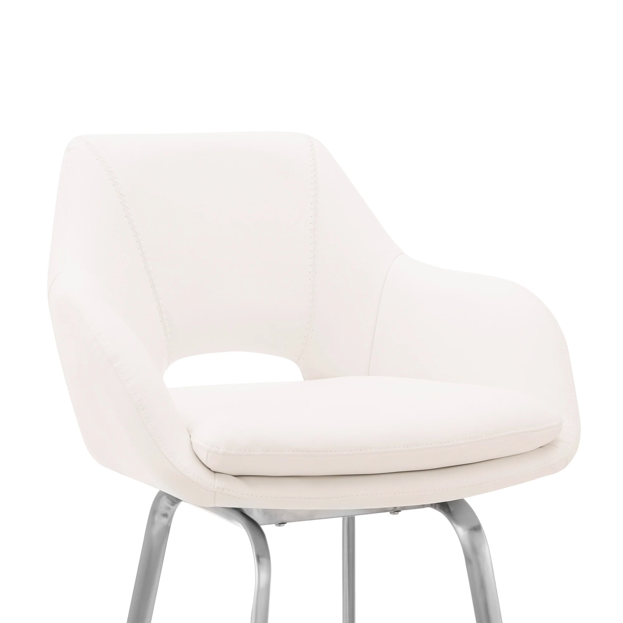 30" White Faux Leather and Stainless Steel Bar Stool By Homeroots - Image 7