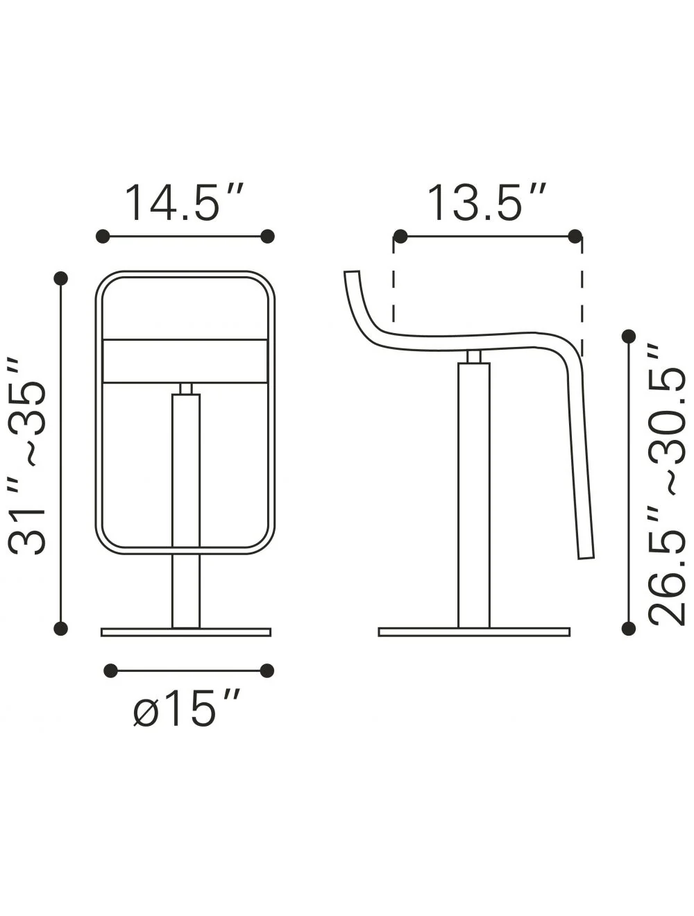 31" Black And Silver Steel Swivel Backless Adjustable Height Bar Chair With Footrest By Homeroots - Image 7