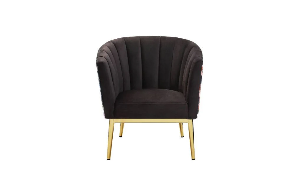 31" Black Velvet And Gold Striped Barrel Chair By Homeroots