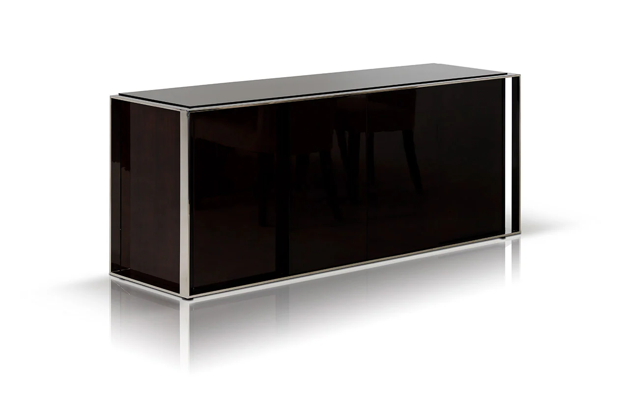 31' Ebony Lacquer Mdf Glass And Steel Buffet By Homeroots
