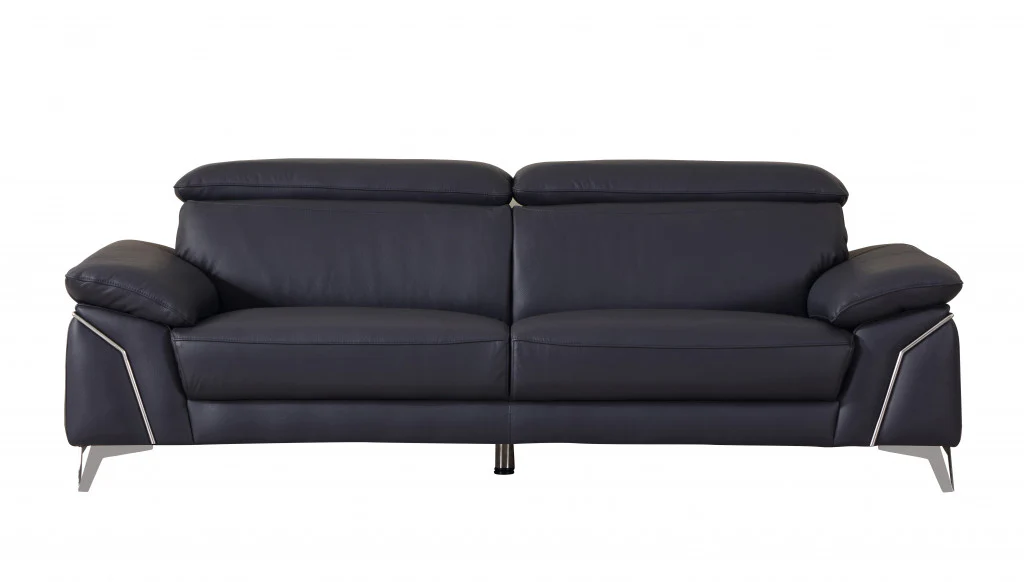 31" Fashionable Navy Leather Sofa By Homeroots