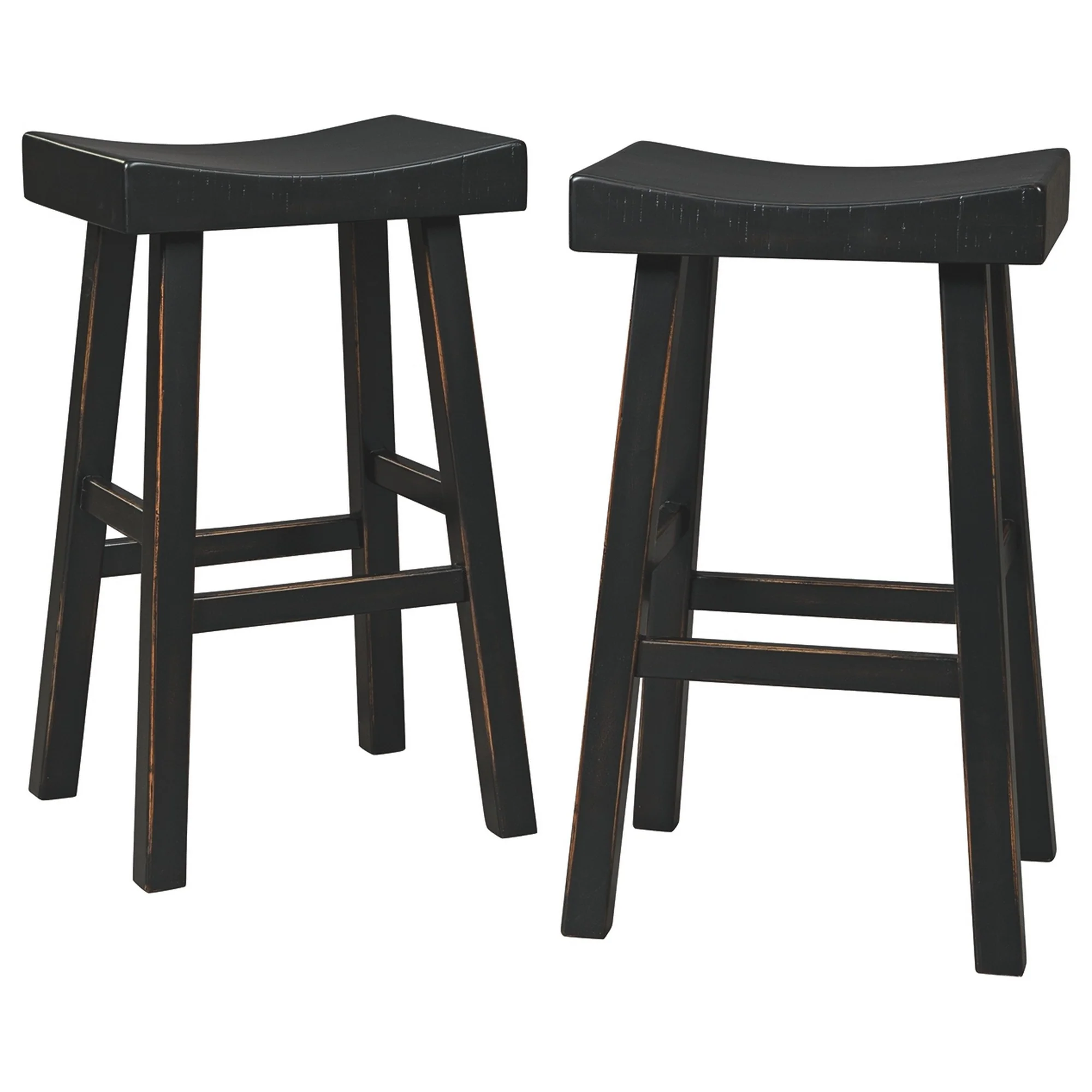 31 Inch Wooden Saddle Stool With Angular Legs Set Of 2 Black By Benzara