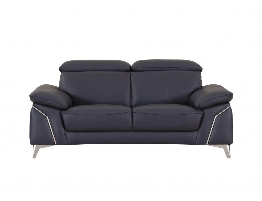 31" Navy Blue Genuine Italian Leather Loveseat By Homeroots