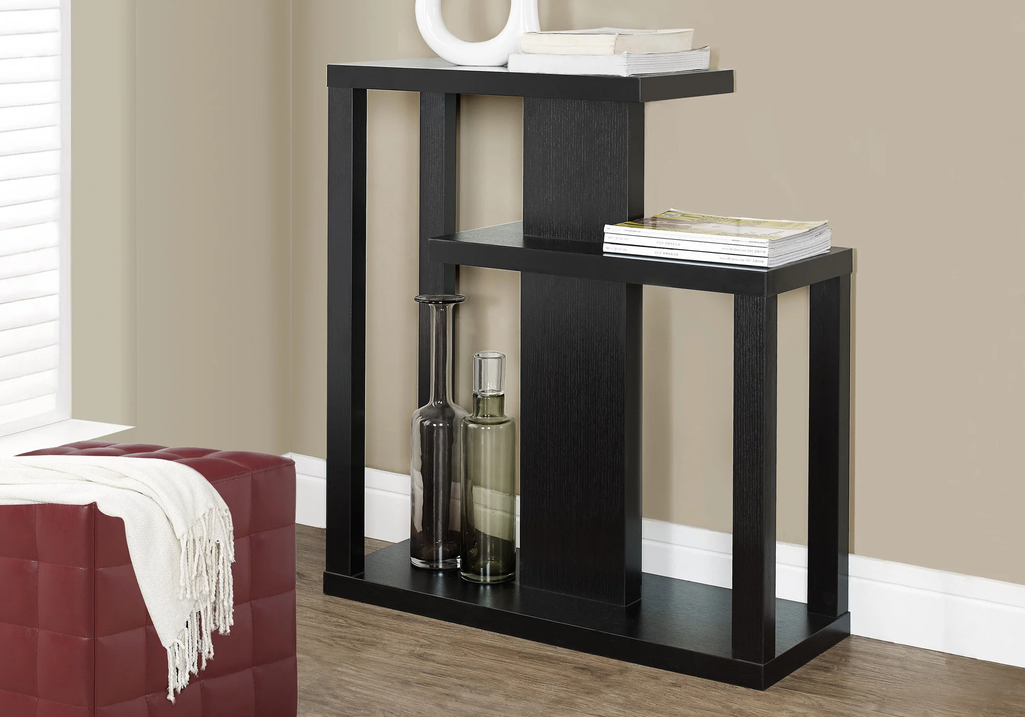 32" Espresso Free form Floor Shelf Console Table With Storage By Homeroots