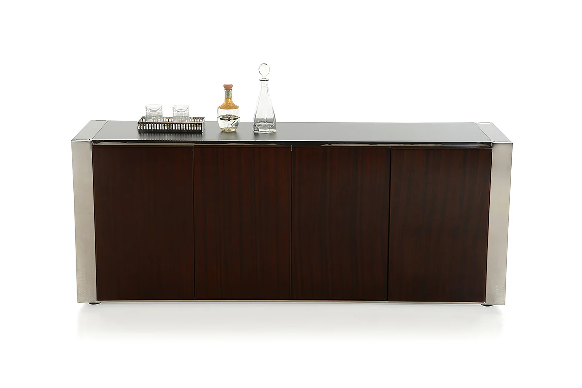 32' Golden Veneer Glass And Steel Buffet By Homeroots