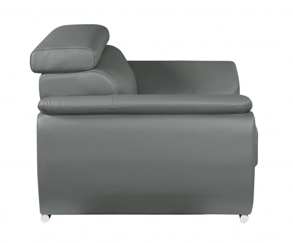 32" to 38" Captivating Gray Leather Loveseat By Homeroots - Image 3