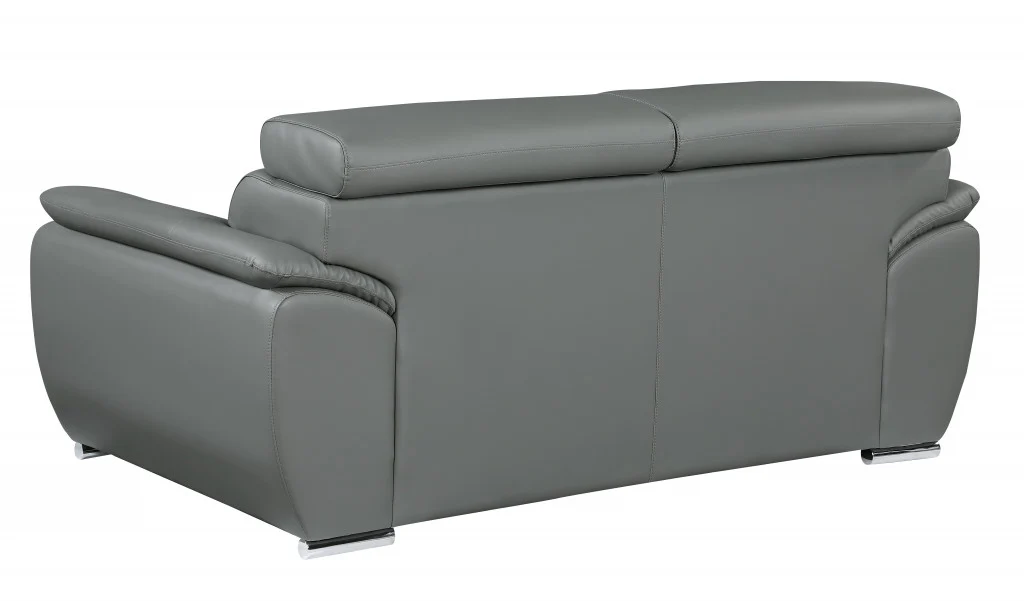32" to 38" Captivating Gray Leather Loveseat By Homeroots - Image 5