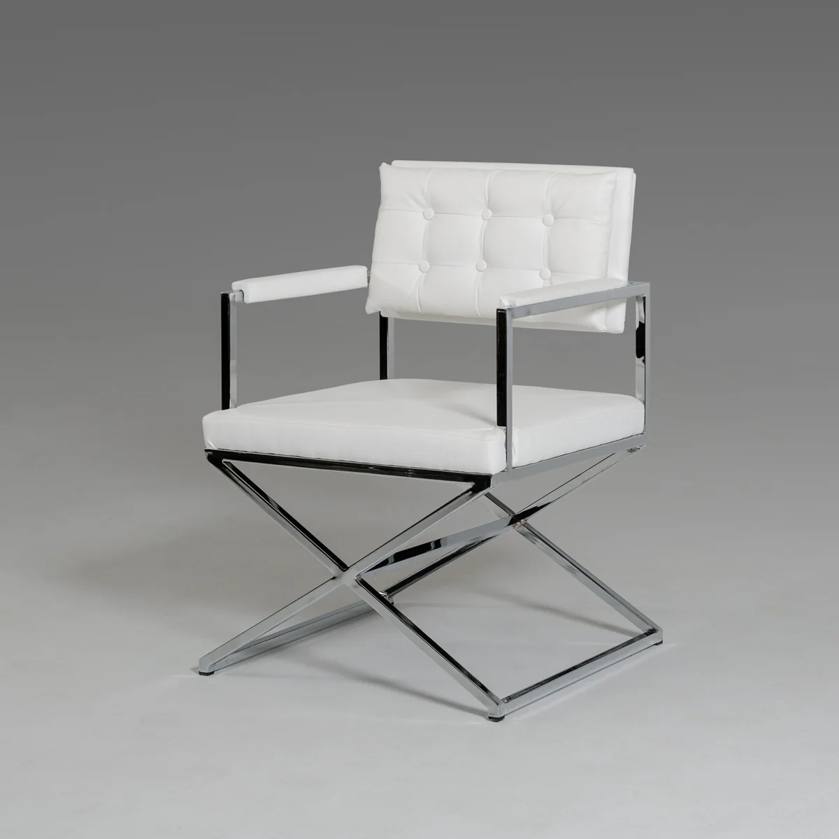 33' White Leatherette And Steel Dining Arm Chair By Homeroots