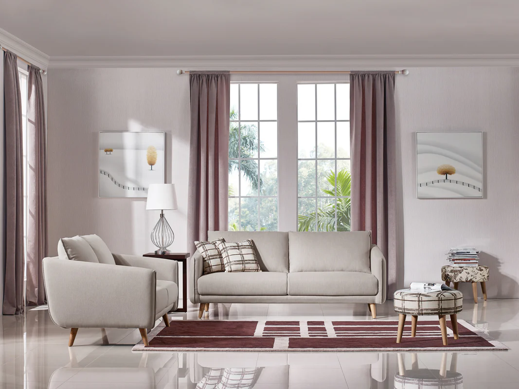 34' Beige Fabric Foam and Wood Sofa Set By Homeroots - Image 2