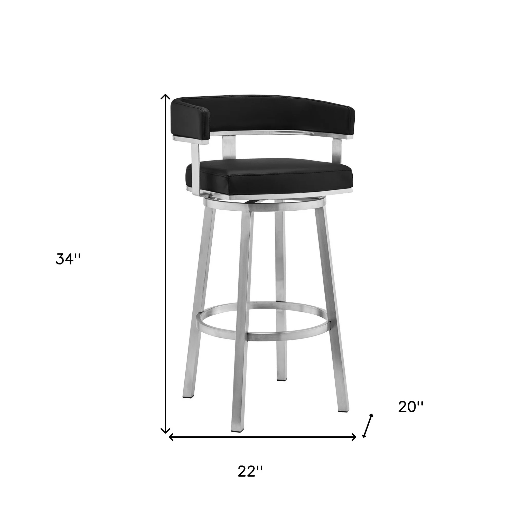 34" Black Faux Leather And Silver Swivel Low Back Counter Height Bar Chair By Homeroots - Image 9
