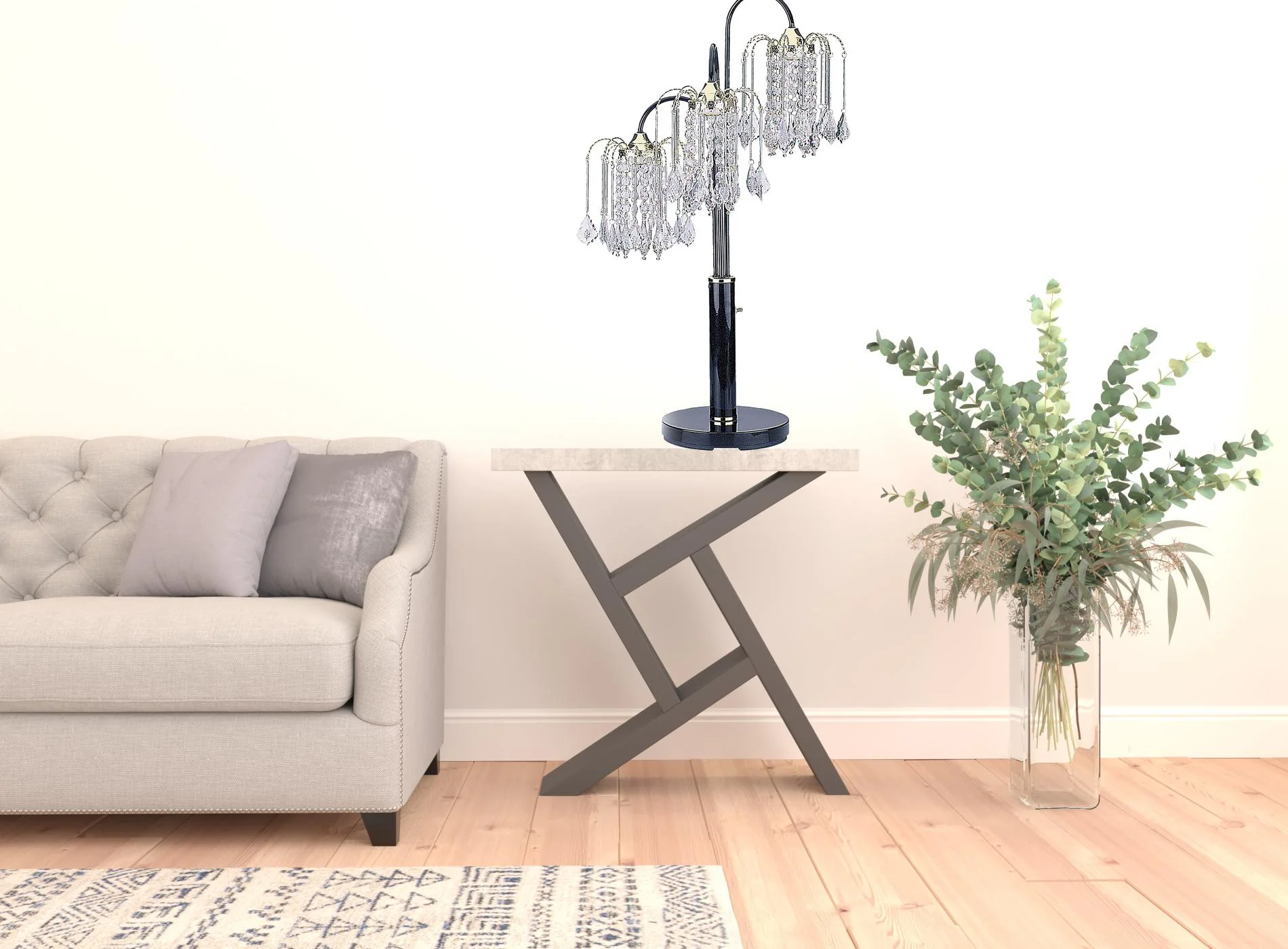 34" Black Metal Three Light Chandelier Table Lamp By Homeroots