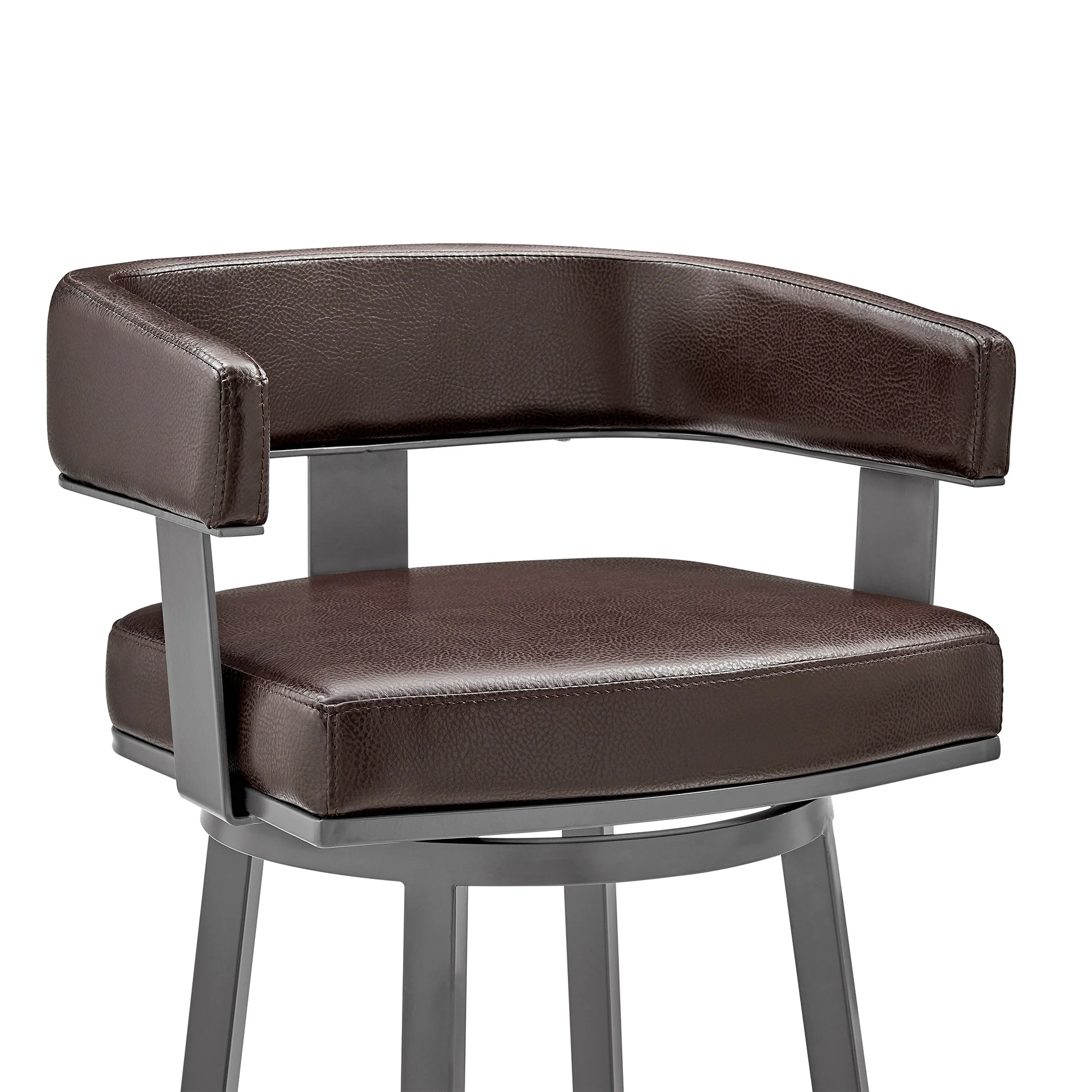 34" Chocolate Faux Leather And Iron Swivel Low Back Counter Height Bar Chair By Homeroots - Image 7