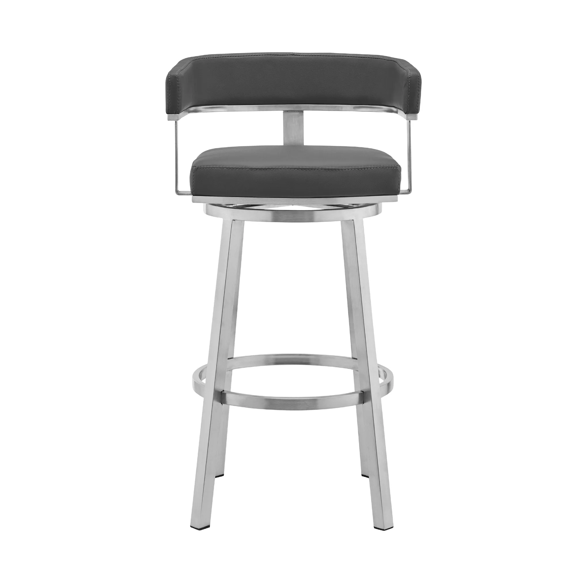 34" Gray And Silver Faux Leather And Iron Swivel Low Back Counter Height Bar Chair With Footrest By Homeroots - Image 3