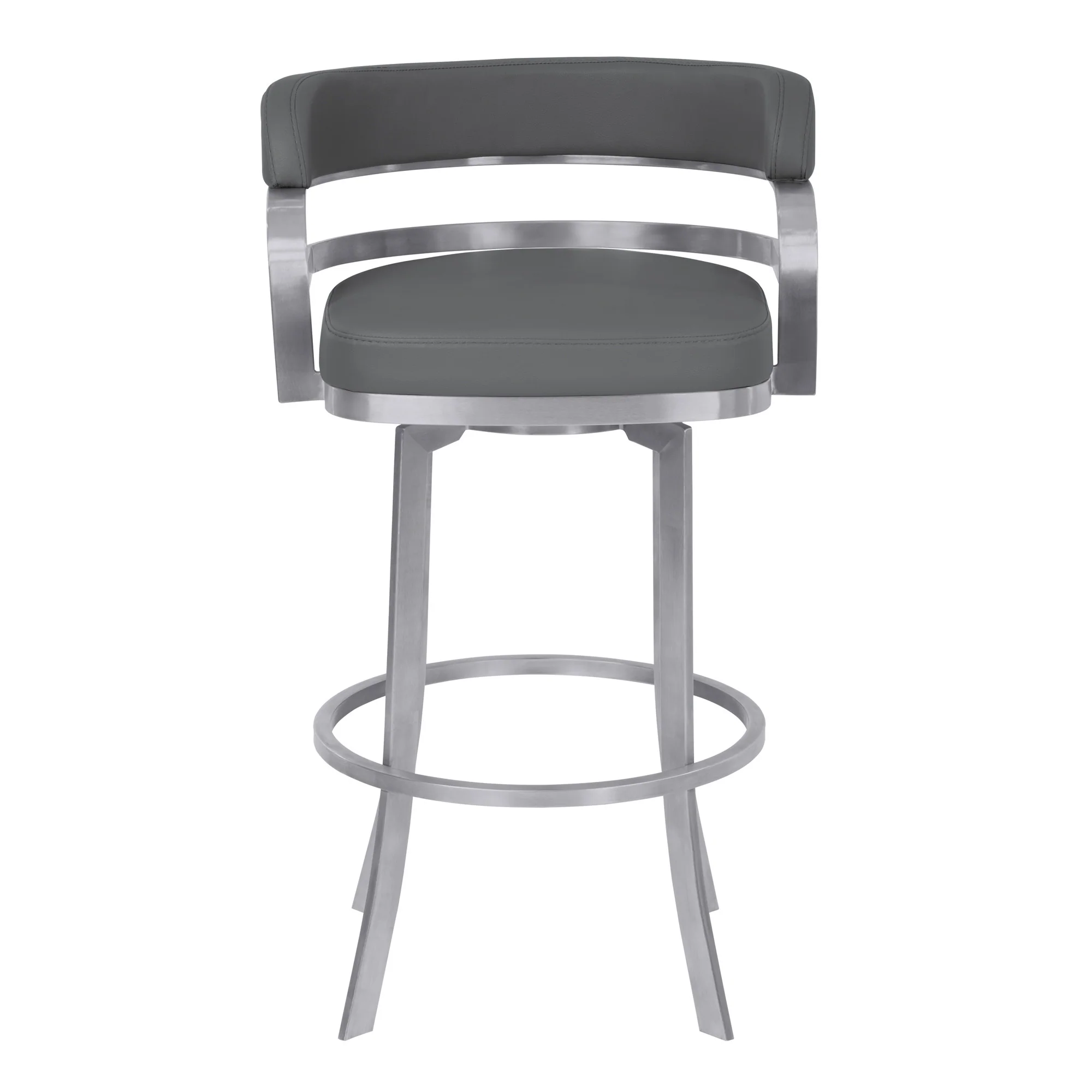 34" Gray And Silver Faux Leather Swivel Low Back Counter Height Bar Chair With Footrest By Homeroots - Image 3