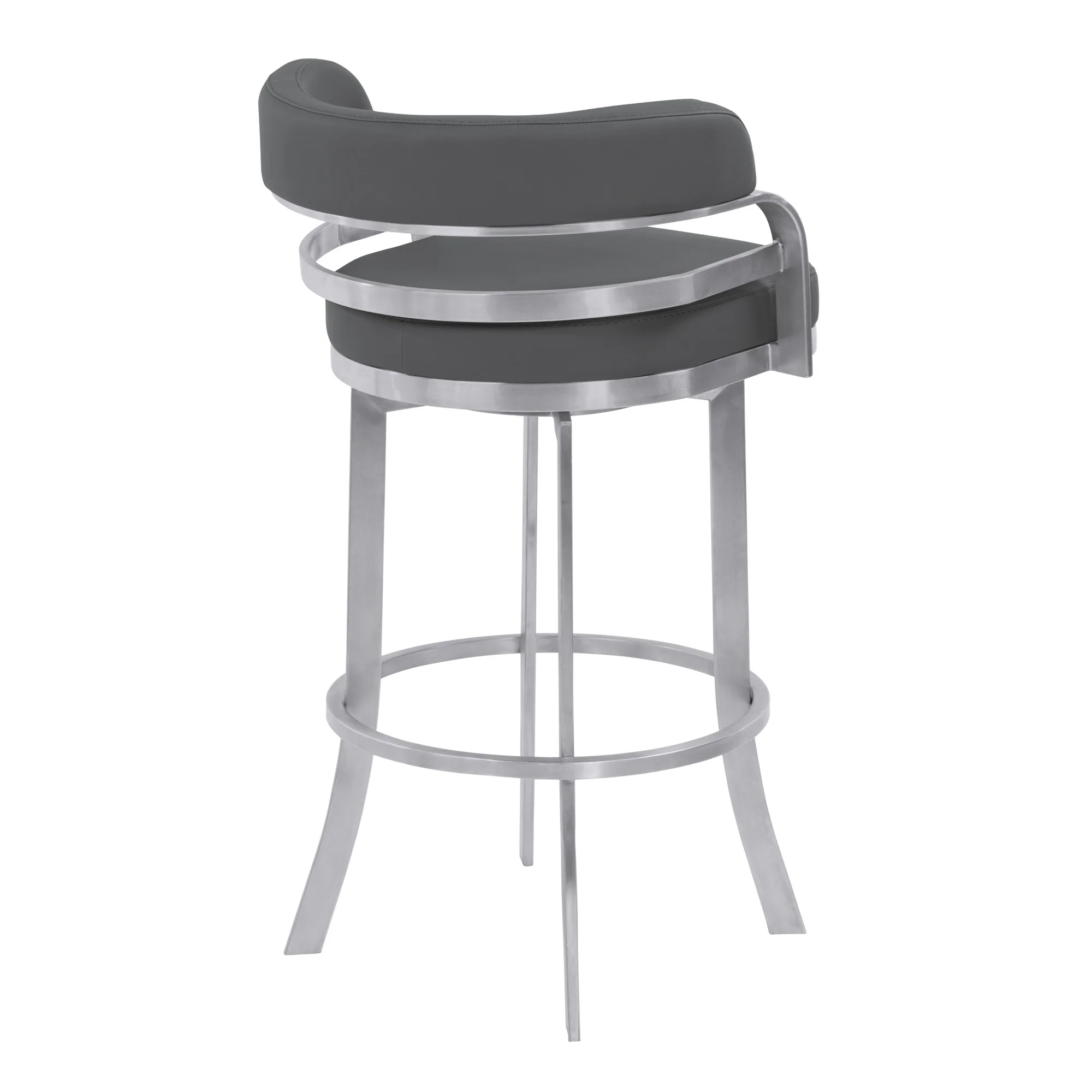 34" Gray And Silver Faux Leather Swivel Low Back Counter Height Bar Chair With Footrest By Homeroots - Image 4