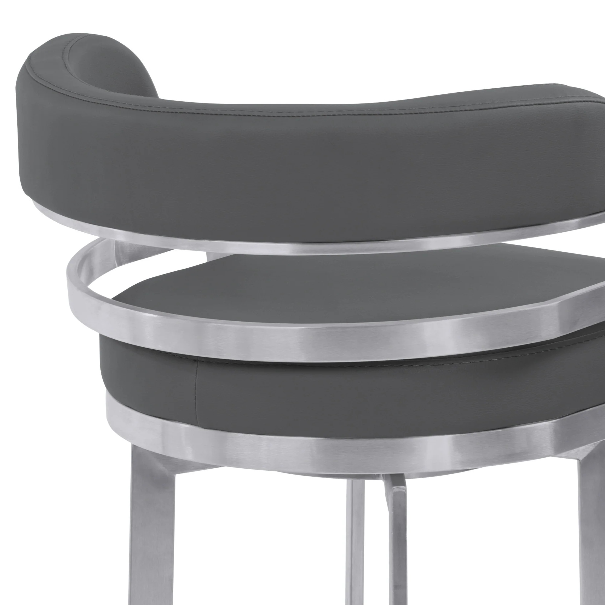 34" Gray And Silver Faux Leather Swivel Low Back Counter Height Bar Chair With Footrest By Homeroots - Image 7