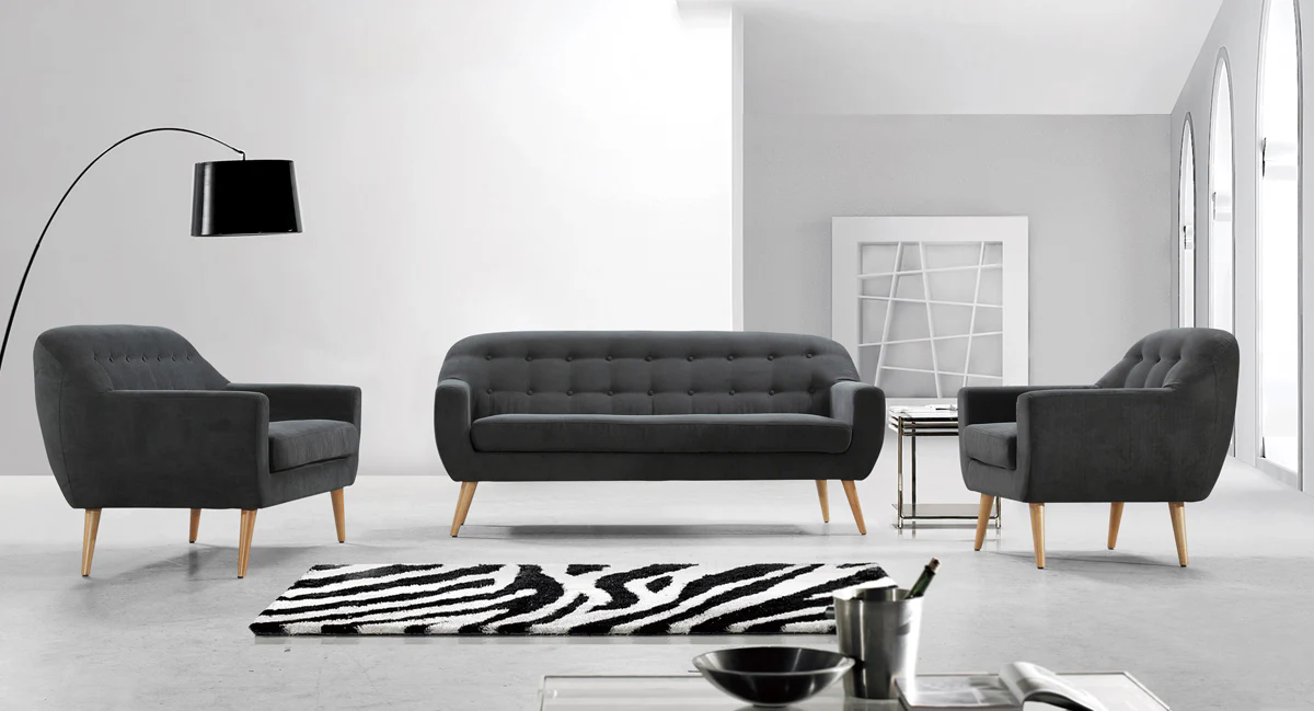 34" Grey Fabric Foam and Wood Sofa Set By Homeroots - Image 2