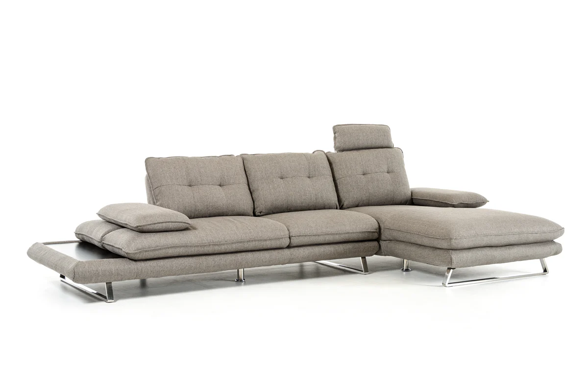 34" Grey Fabric Foam Wood and Steel Sectional Sofa By Homeroots