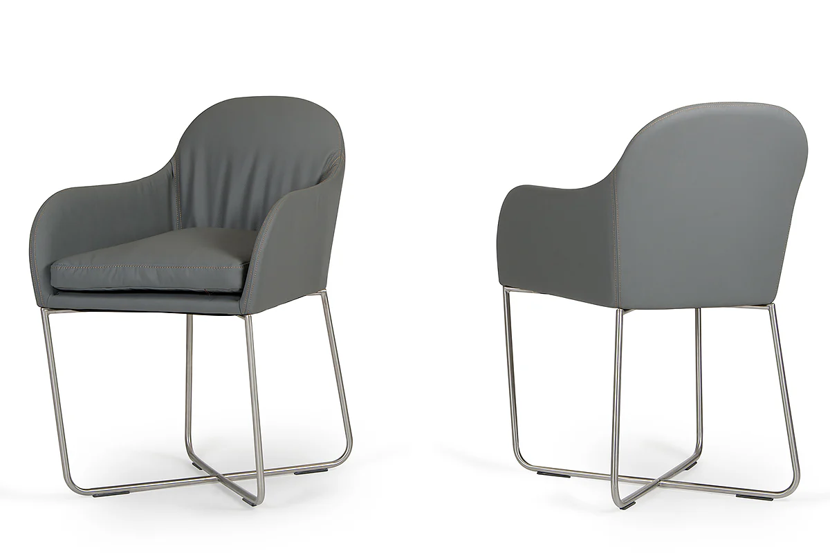 34' Grey Leatherette And Steel Dining Chair By Homeroots