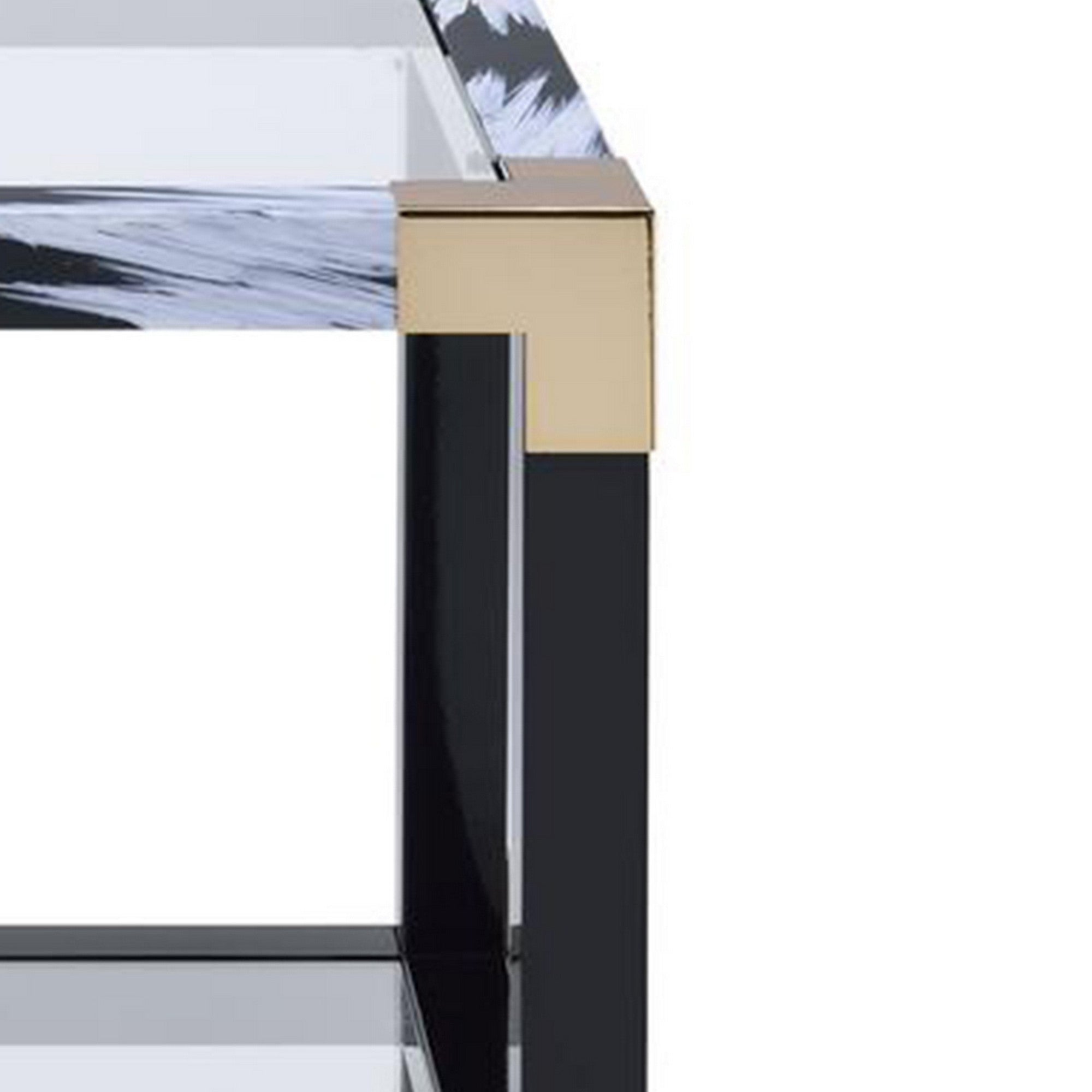 34 Inch Glass Top Rectangular Metal End Table, Black By Benzara - Image 5