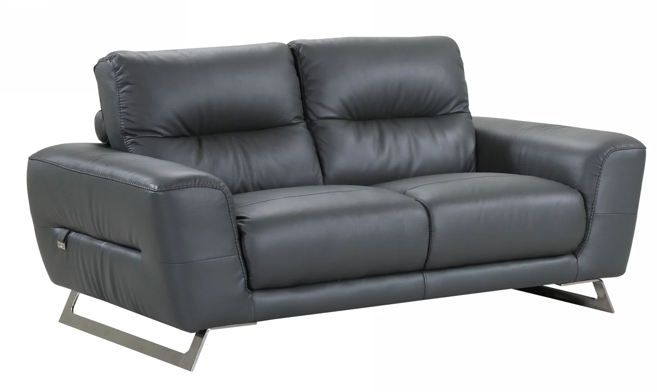 34" Lovely Dark Grey Leather Loveseat By Homeroots